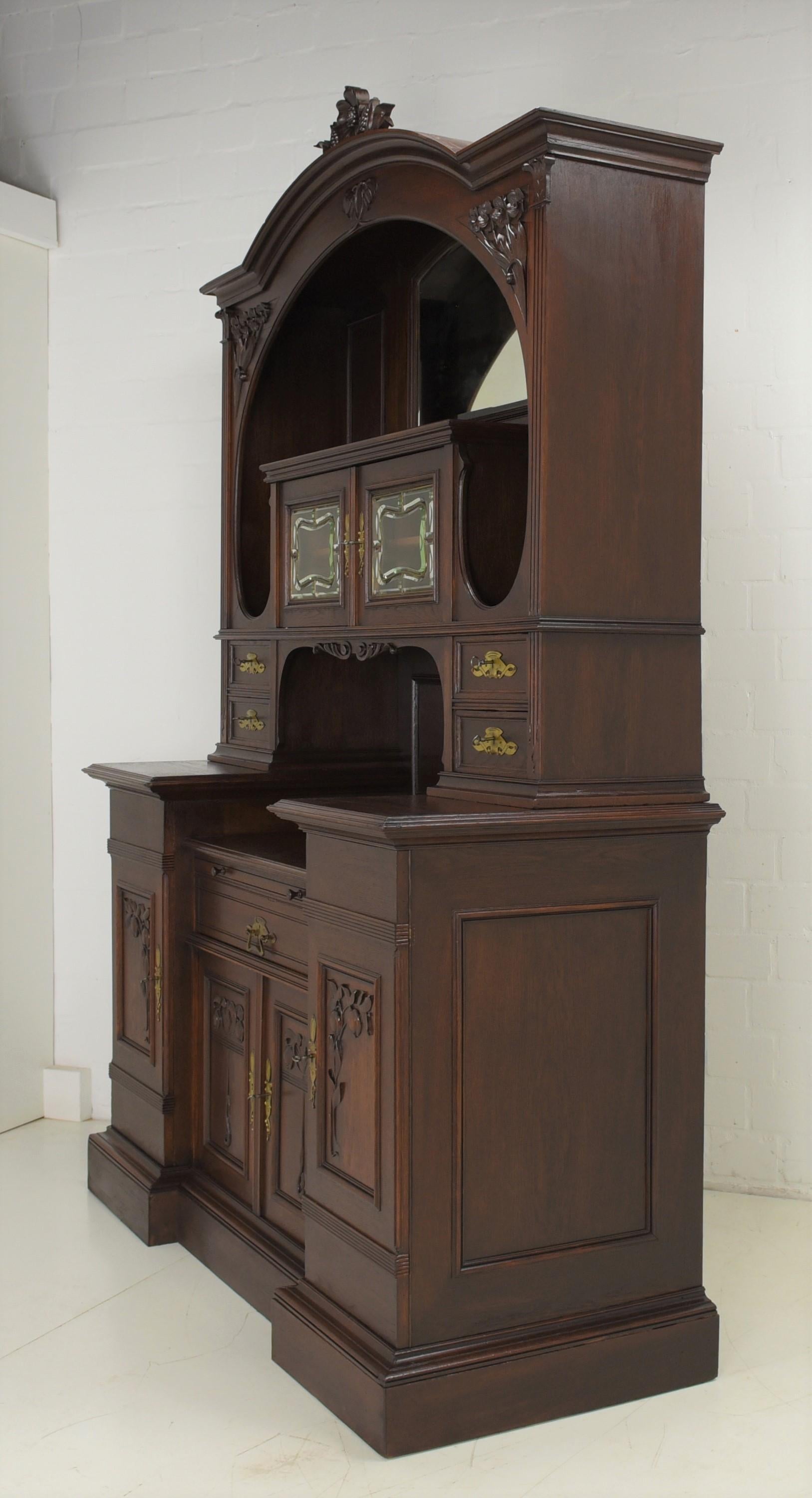 Art Nouveau XXL Large Buffet Cabinet / Display Cabinet in Oak, 1910 For Sale 7