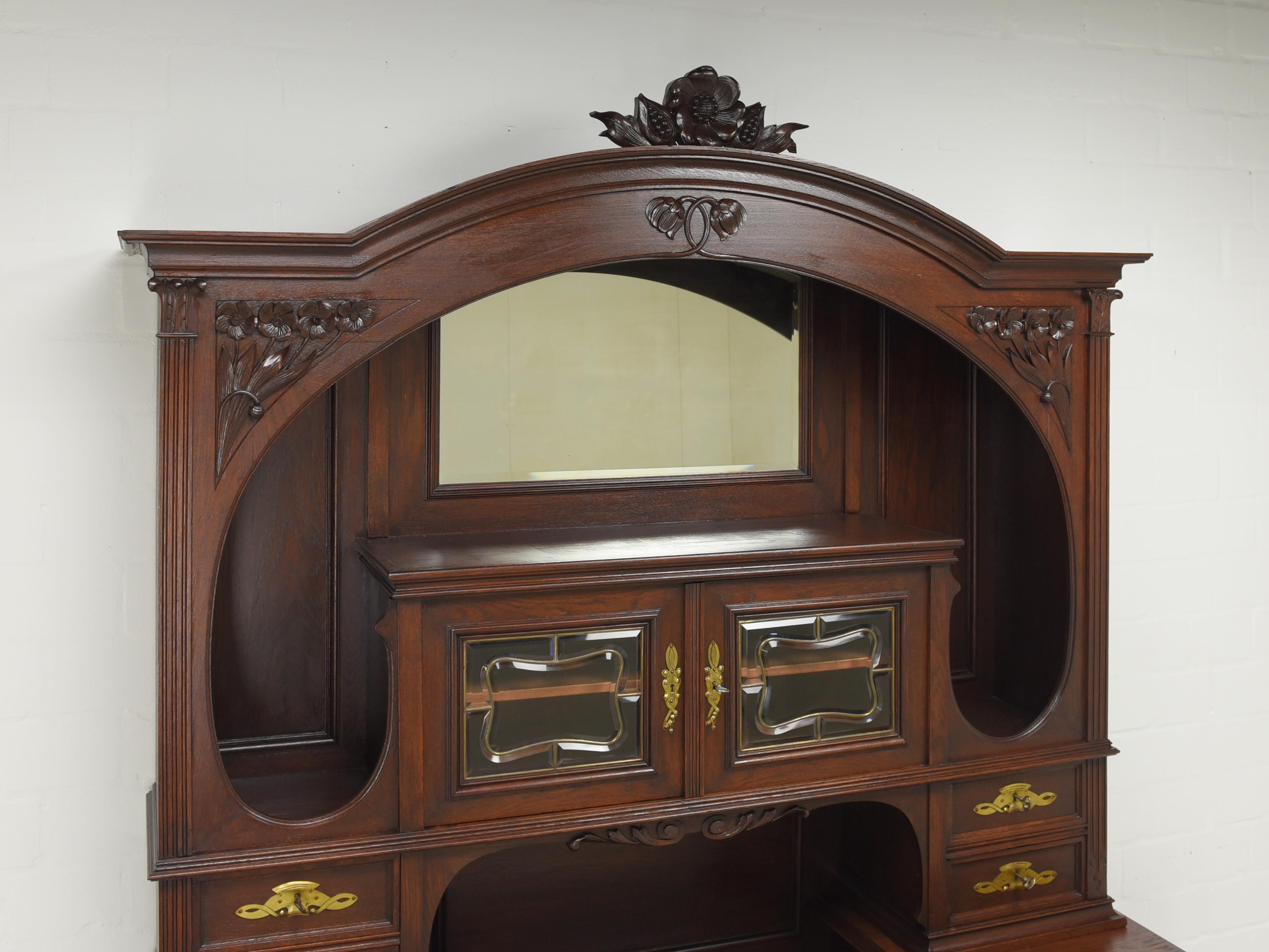 Art Nouveau XXL Large Buffet Cabinet / Display Cabinet in Oak, 1910 For Sale 3