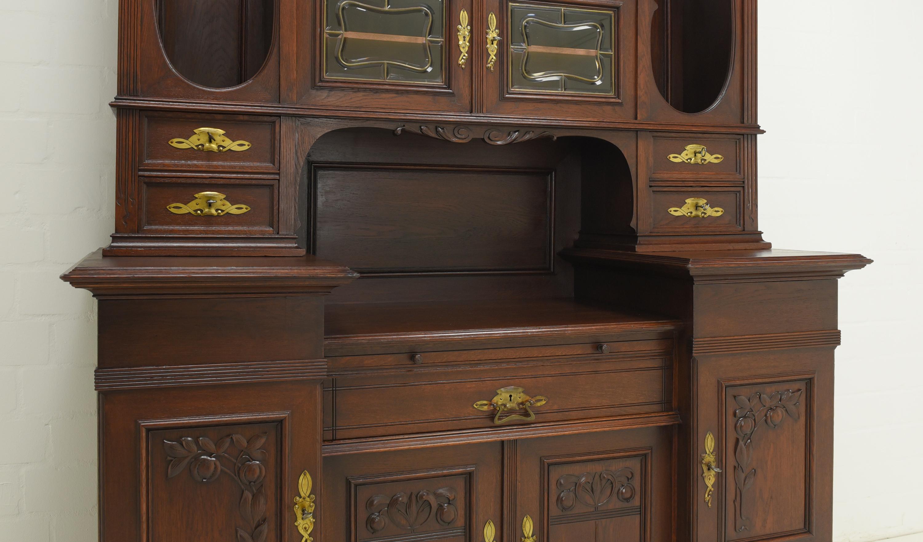 Art Nouveau XXL Large Buffet Cabinet / Display Cabinet in Oak, 1910 For Sale 4