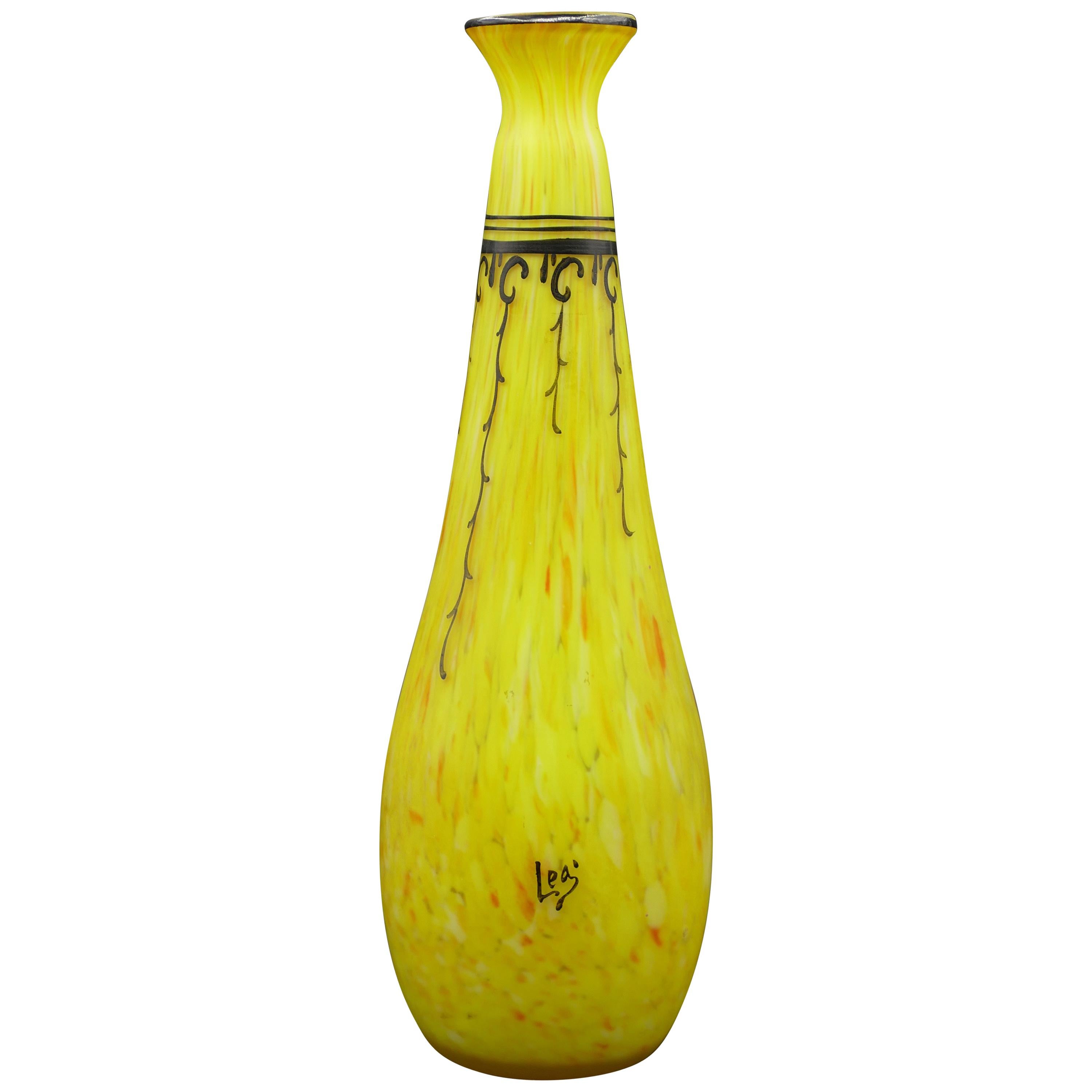 Art Nouveau Yellow Glass Vase by Legras-Saint Denis, France Early 20th Century