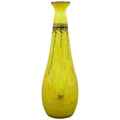 Antique Art Nouveau Yellow Glass Vase by Legras-Saint Denis, France Early 20th Century