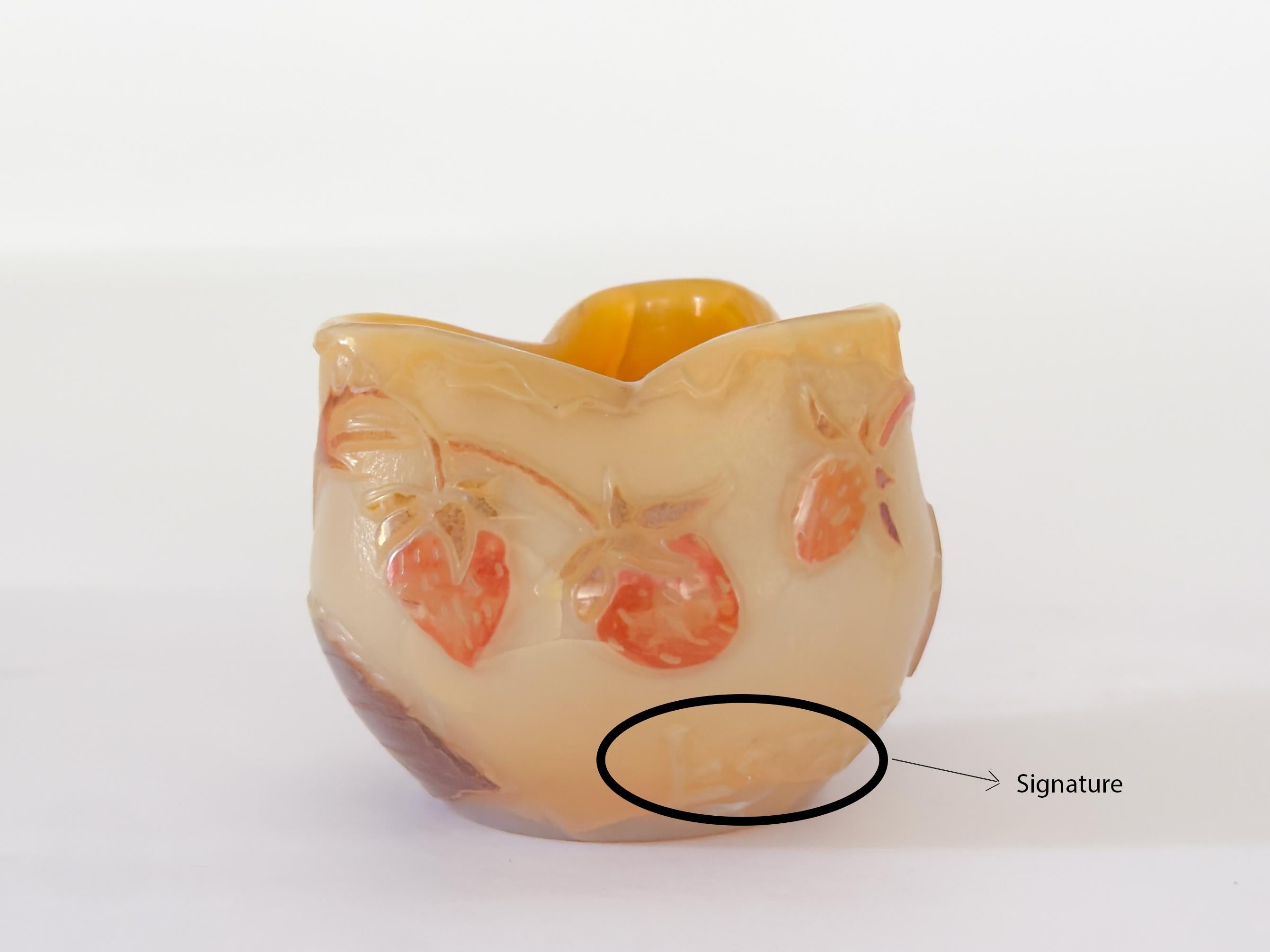 French Art Nouveau Yellow Glass Vase With Fruit, Legras, 1900s For Sale