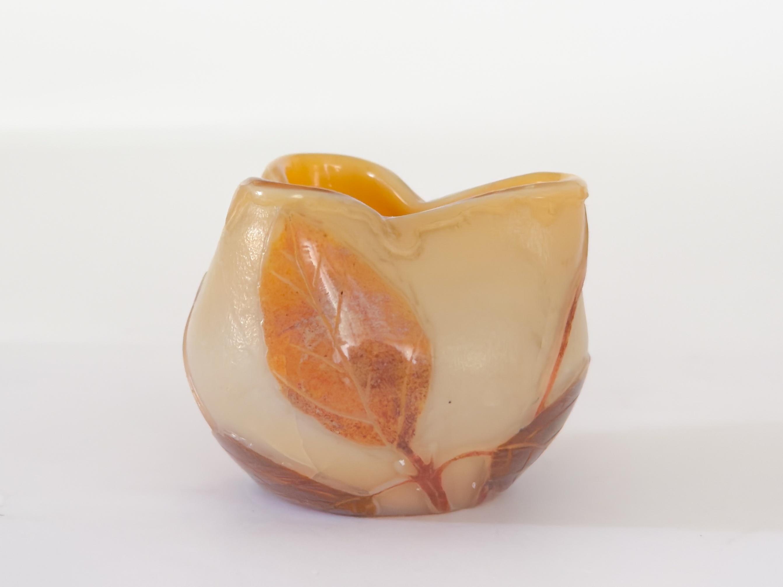 20th Century Art Nouveau Yellow Glass Vase With Fruit, Legras, 1900s For Sale