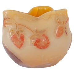 Art Nouveau Yellow Glass Vase With Fruit, Legras, 1900s