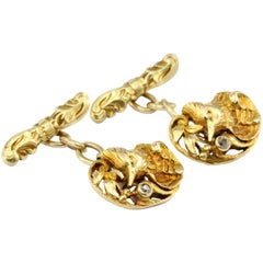 Boutons de manchette oiseaux Art Nouveau en or jaune et diamants