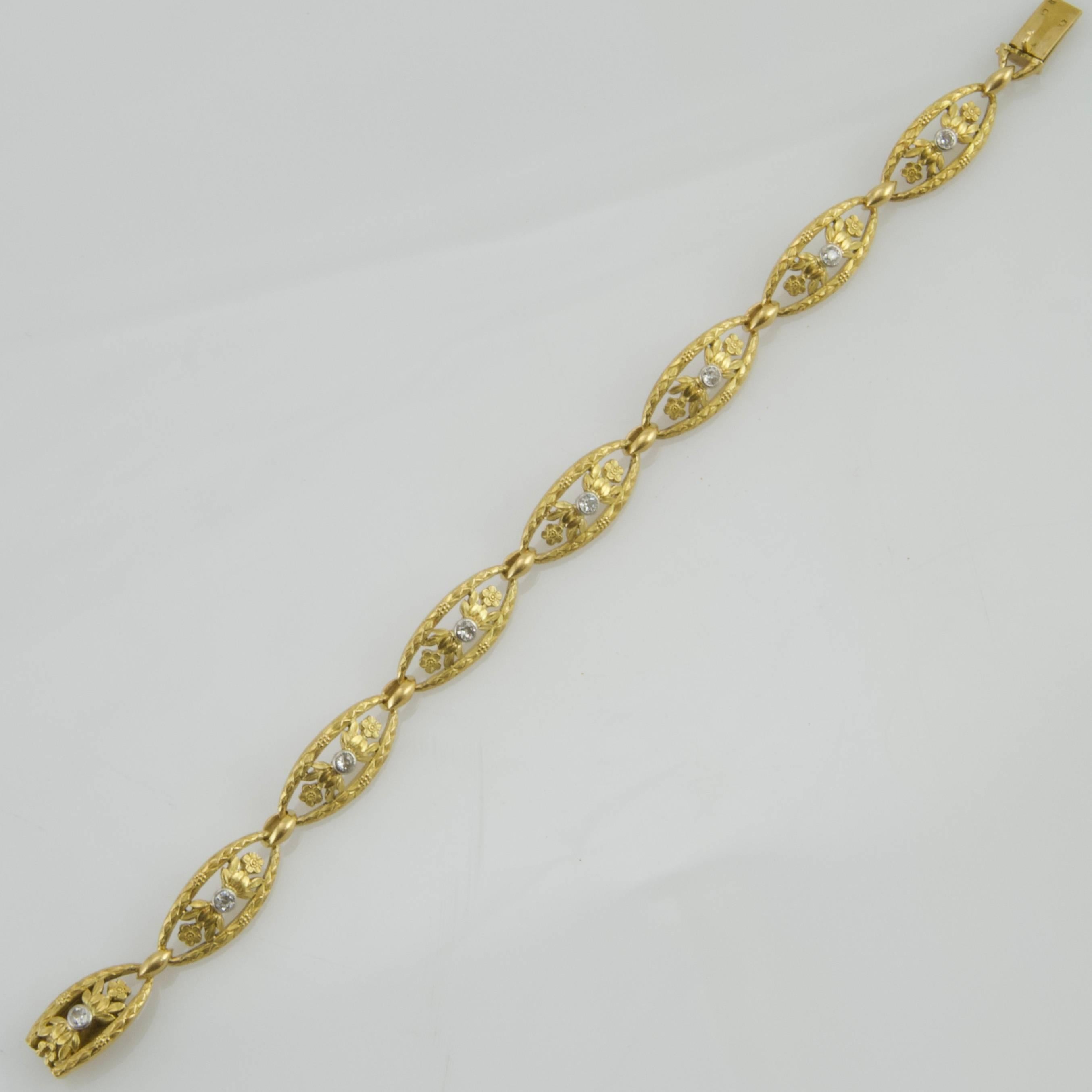Old European Cut Art Nouveau Yellow Gold and Diamond Bracelet from Paris For Sale
