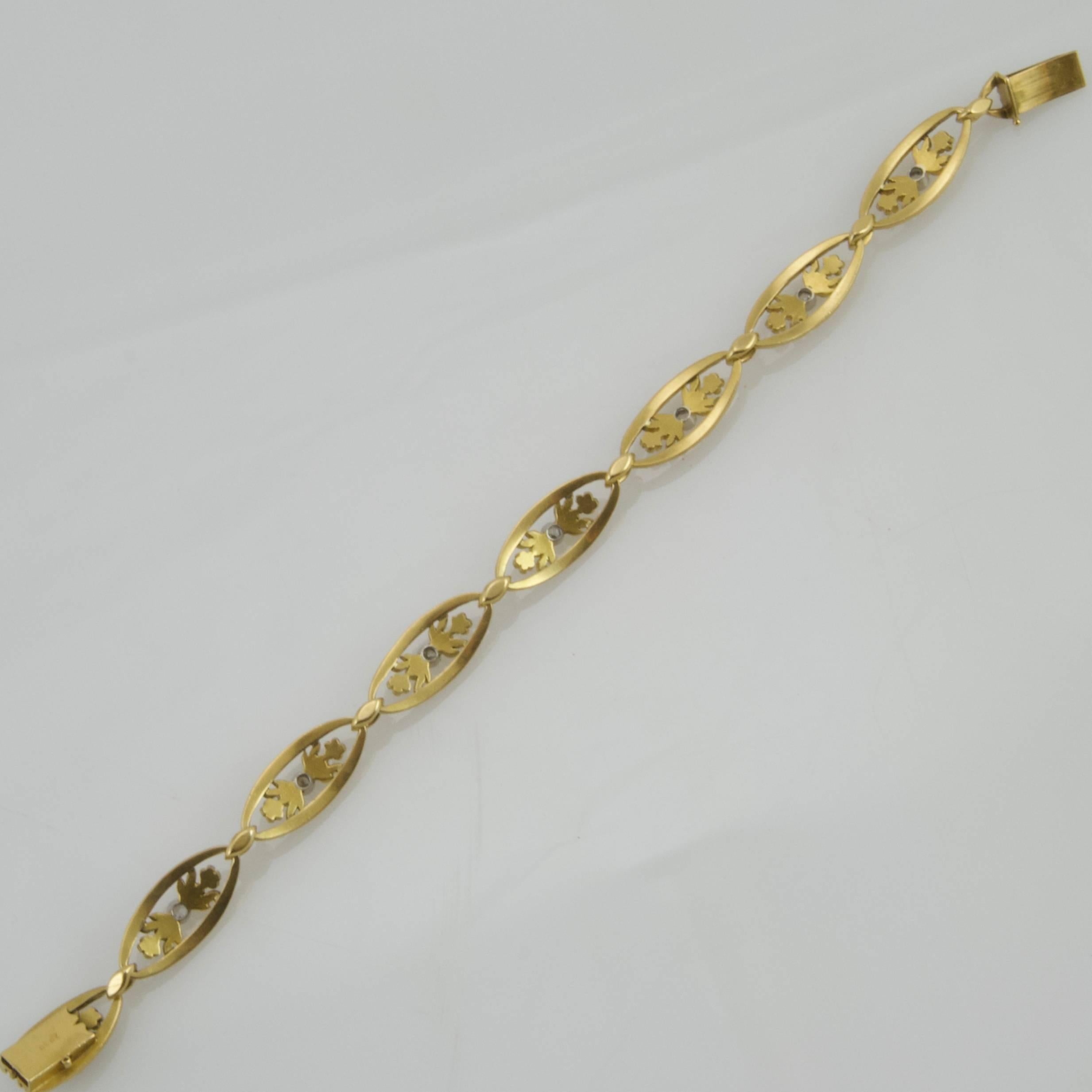 Women's or Men's Art Nouveau Yellow Gold and Diamond Bracelet from Paris For Sale