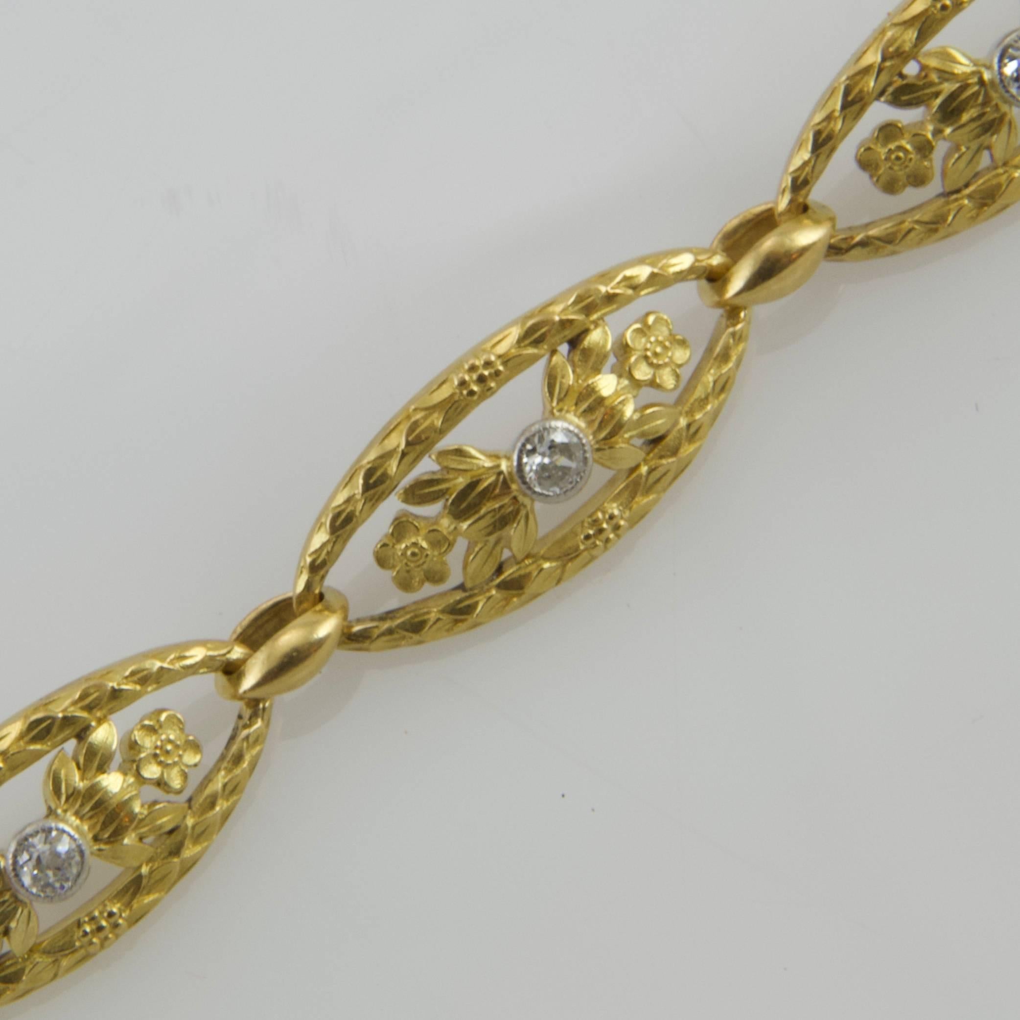 Art Nouveau Yellow Gold and Diamond Bracelet from Paris For Sale 1