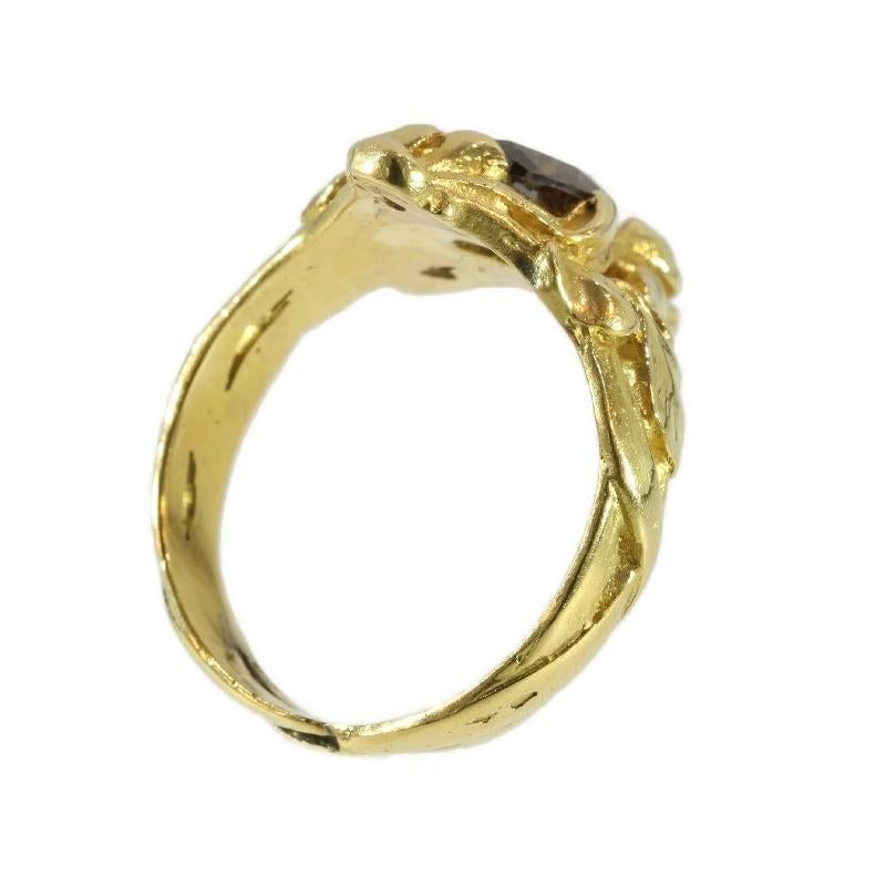 Art Nouveau Yellow Gold Diamond Flowery Engagement Ring, Unisex, 1900s For Sale 6