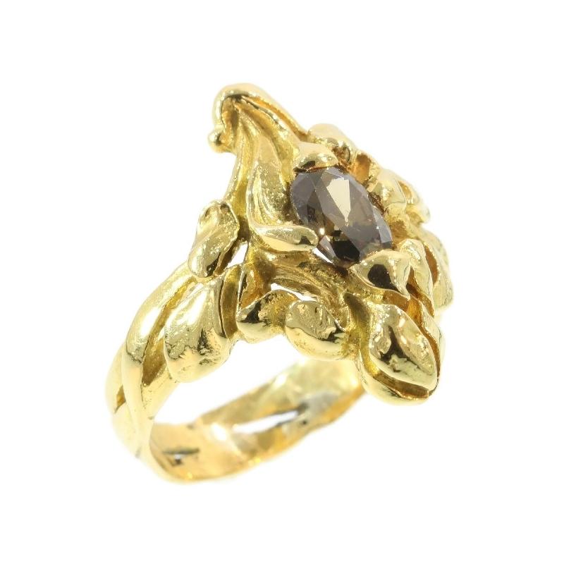 Art Nouveau Yellow Gold Diamond Flowery Engagement Ring, Unisex, 1900s For Sale 7