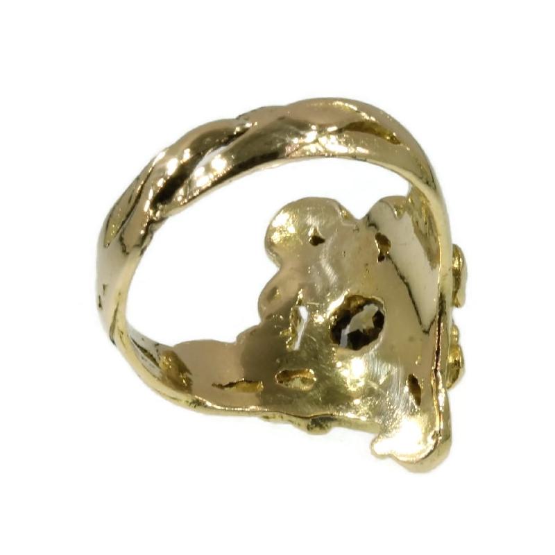 Art Nouveau Yellow Gold Diamond Flowery Engagement Ring, Unisex, 1900s For Sale 8