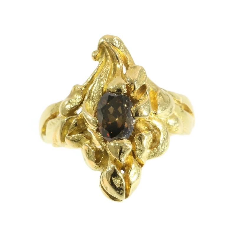 Art Nouveau Yellow Gold Diamond Flowery Engagement Ring, Unisex, 1900s For Sale 1