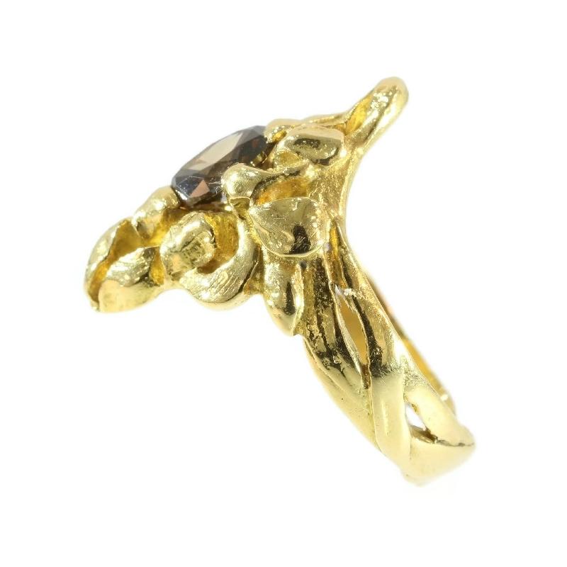 Art Nouveau Yellow Gold Diamond Flowery Engagement Ring, Unisex, 1900s For Sale 4
