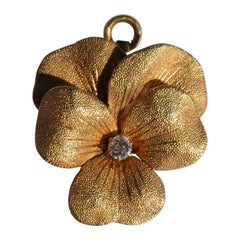 Antique Art Nouveau Yellow Gold Diamond Pansy Pendant Brooch