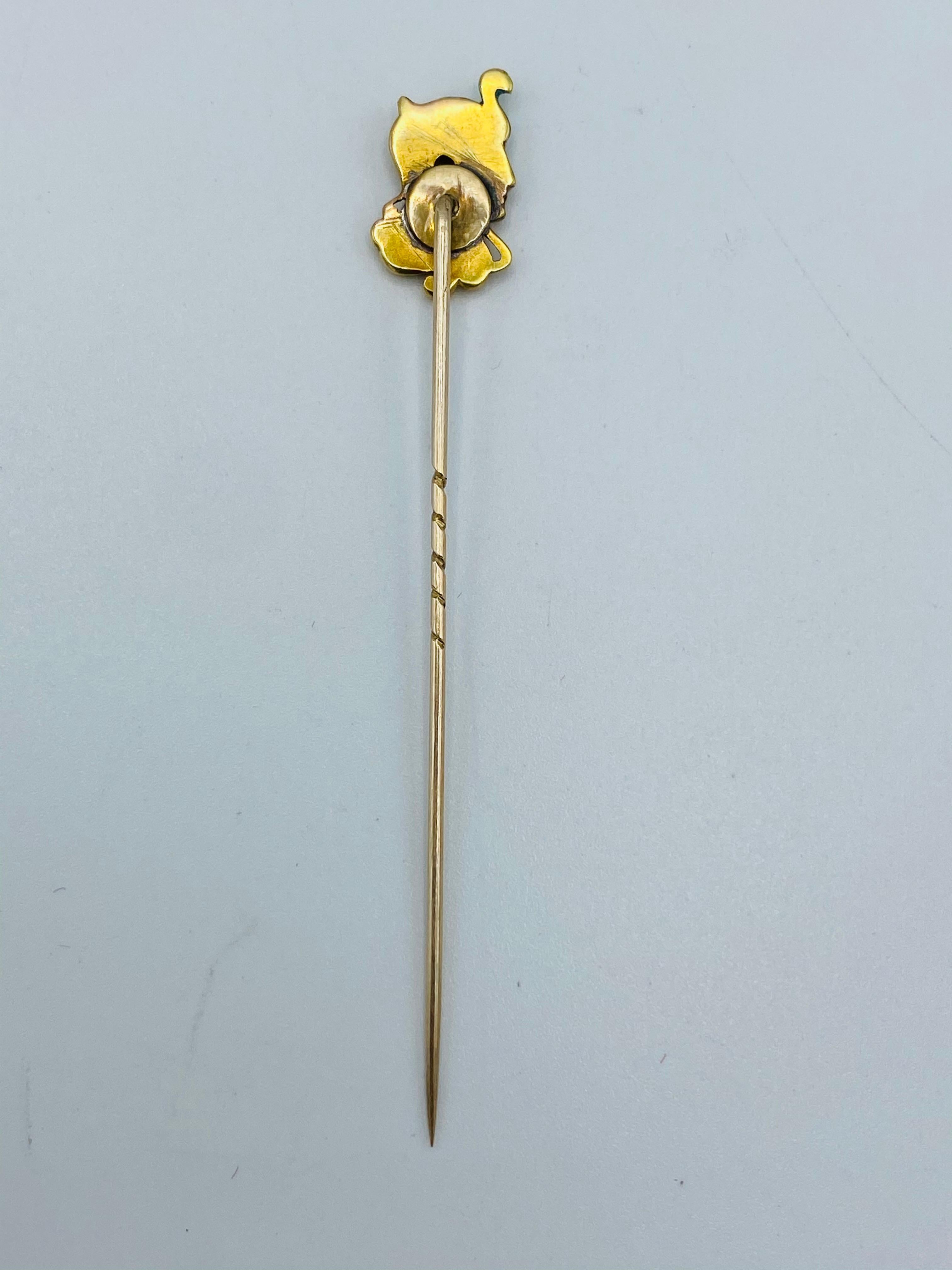 Art Nouveau Yellow Gold, Enamel and Diamond Stick Pin  In Excellent Condition For Sale In Beverly Hills, CA