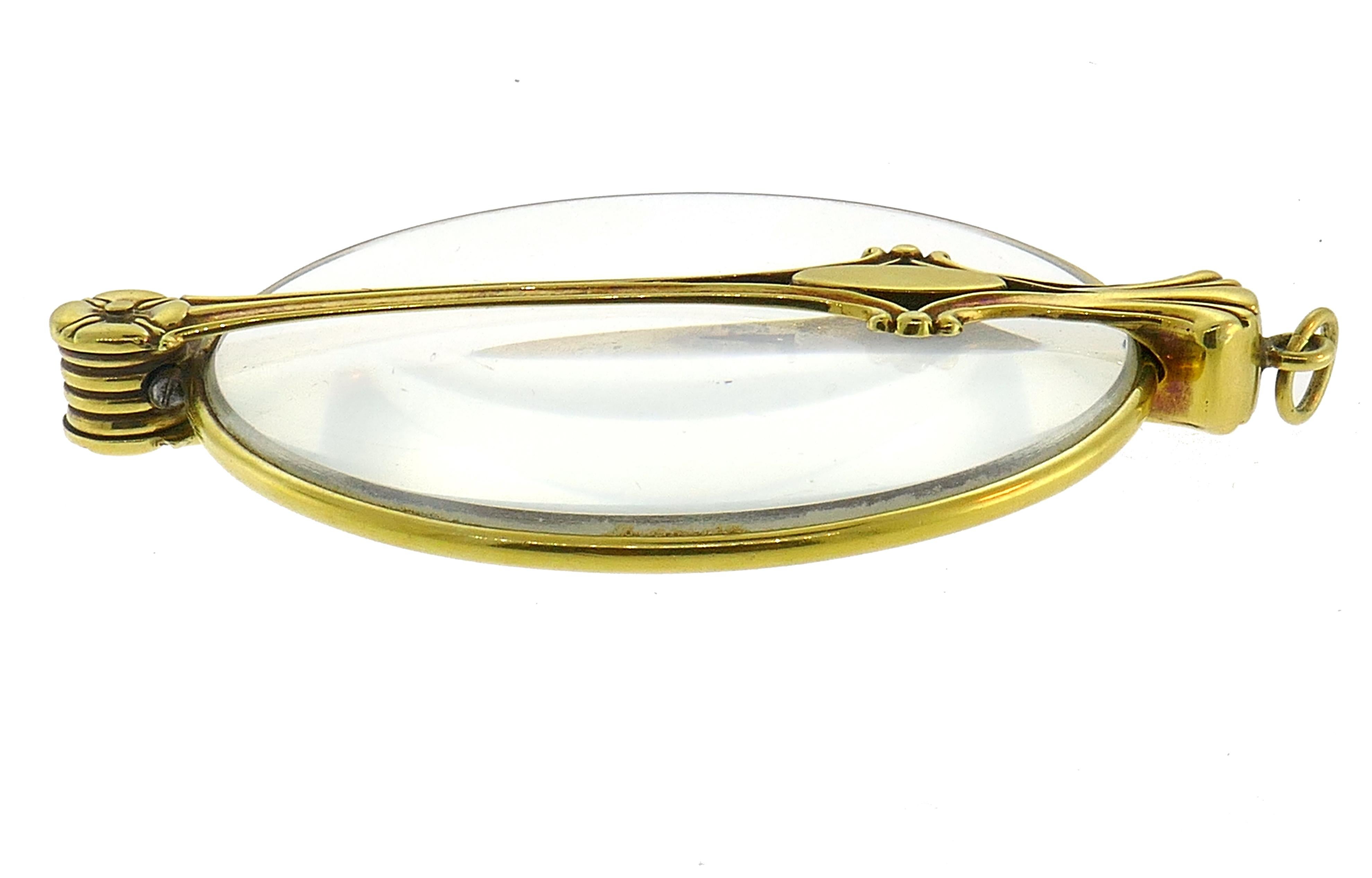 Art Nouveau Yellow Gold Magnifying Glass Pendant In Good Condition In Beverly Hills, CA