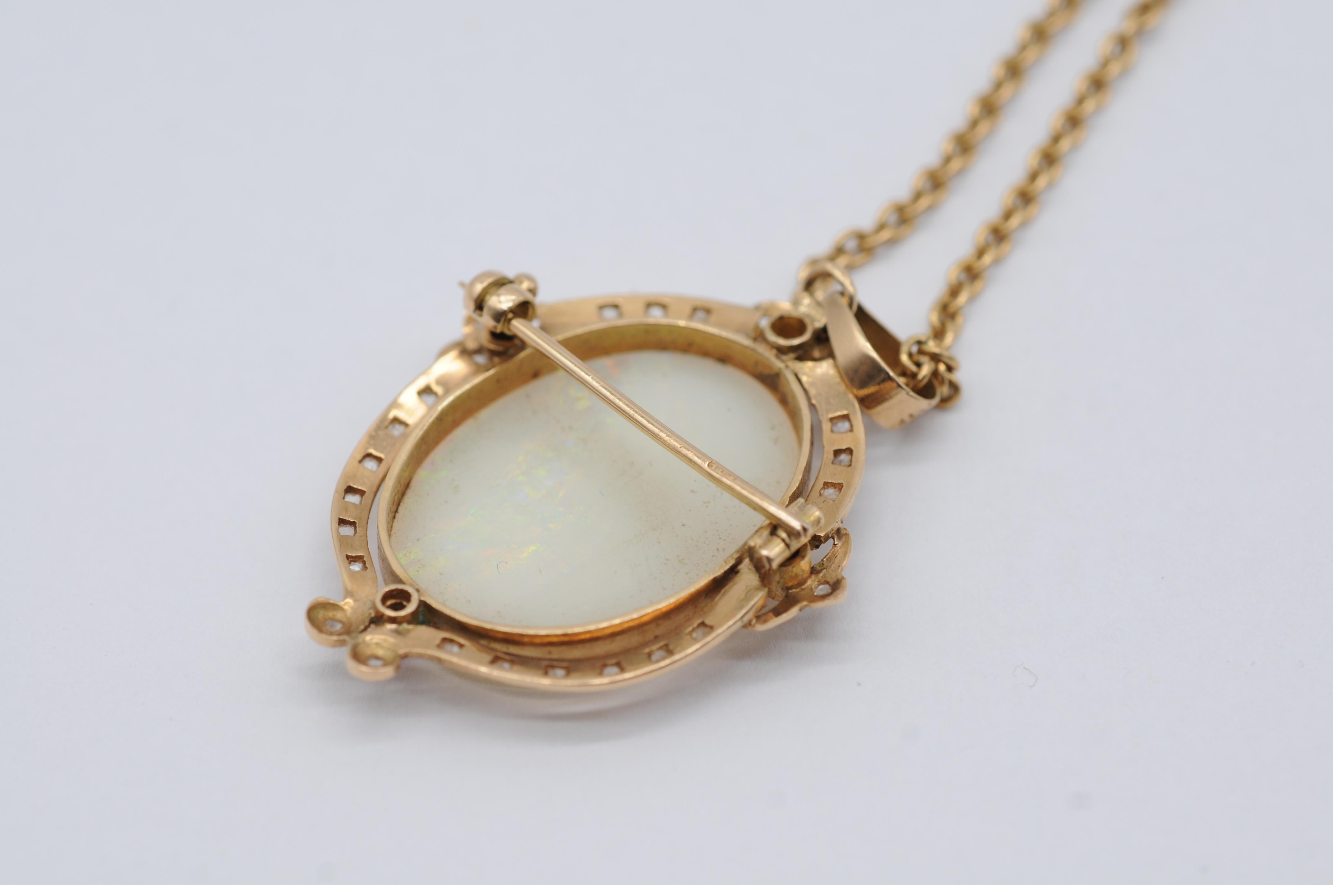 Colgante Art Nouveau de oro amarillo con ópalo, diamantes y rubíes en venta 5