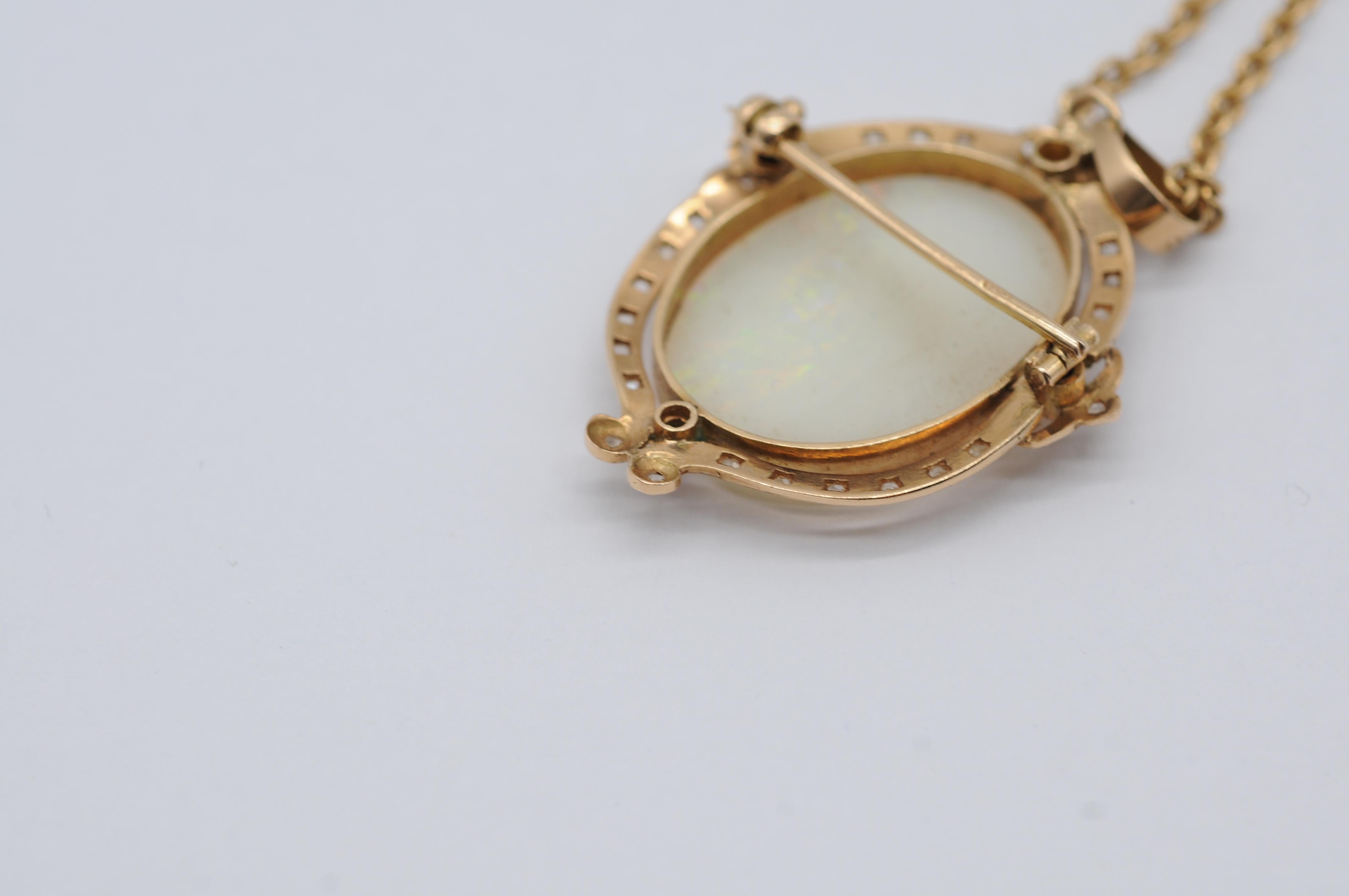 Colgante Art Nouveau de oro amarillo con ópalo, diamantes y rubíes en venta 6