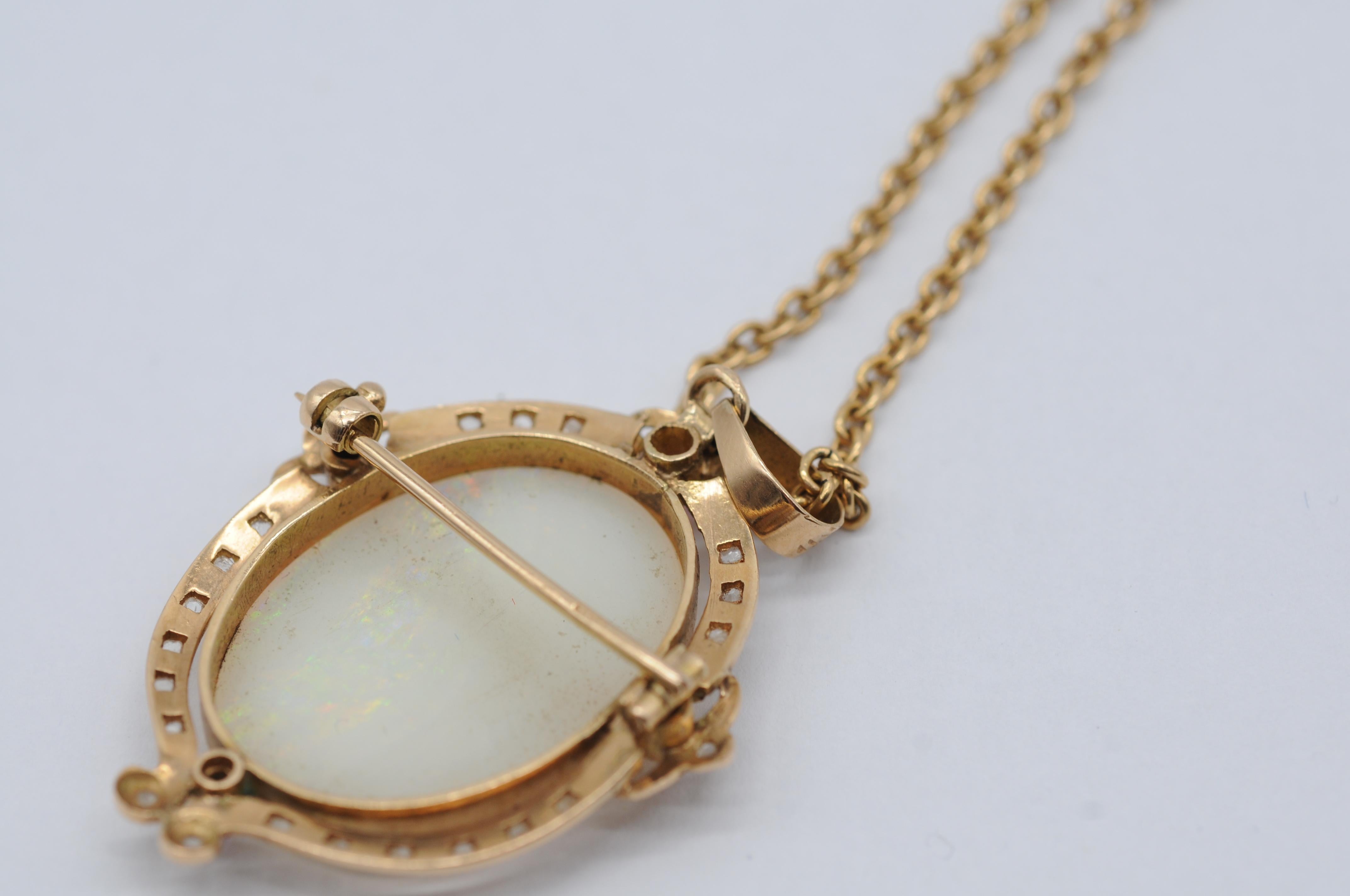 Colgante Art Nouveau de oro amarillo con ópalo, diamantes y rubíes en venta 7