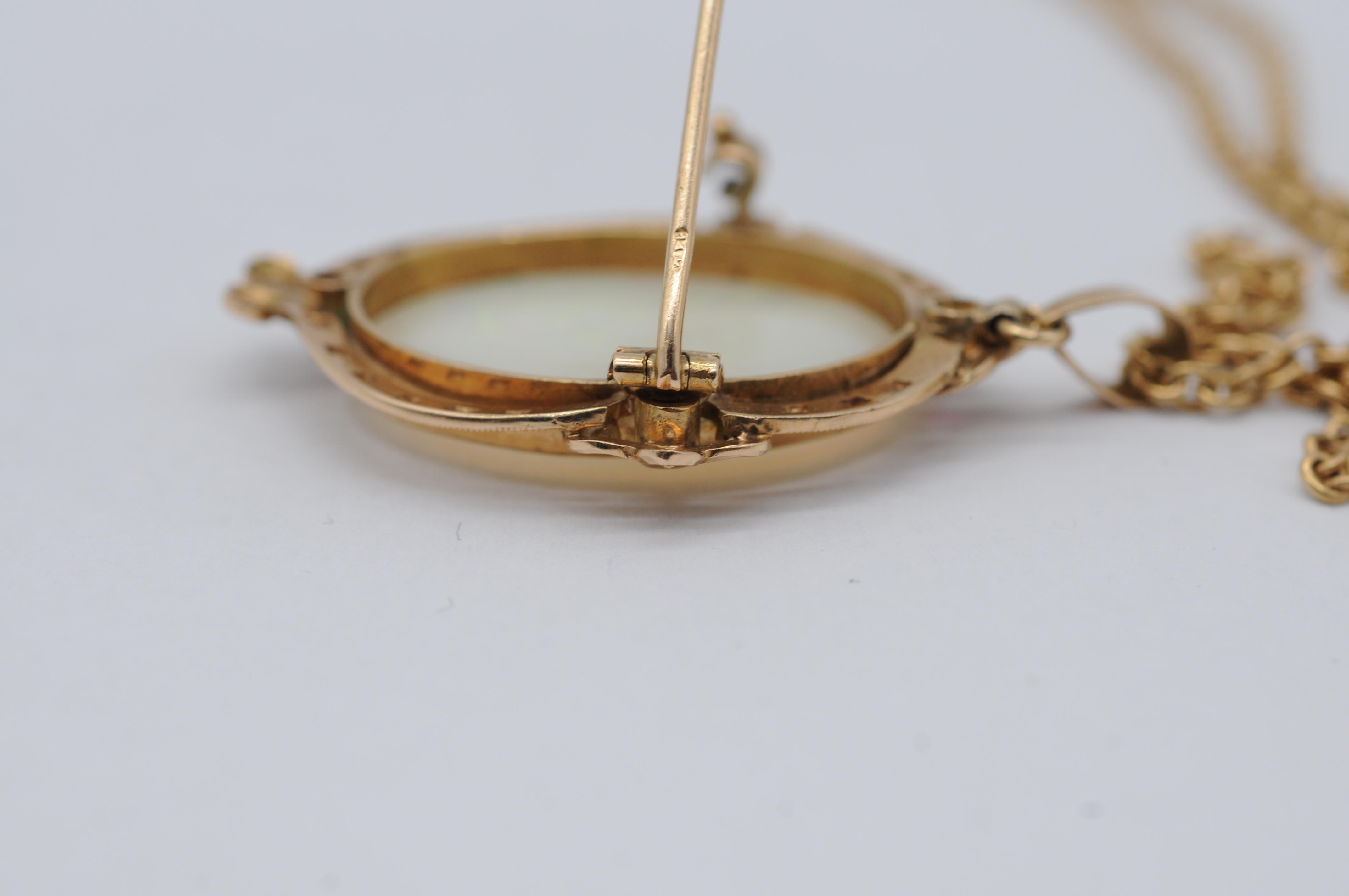 Colgante Art Nouveau de oro amarillo con ópalo, diamantes y rubíes en venta 8
