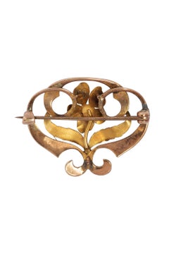 Art Nouveau Yellow Gold Seed Pearl Flower Brooch Pin