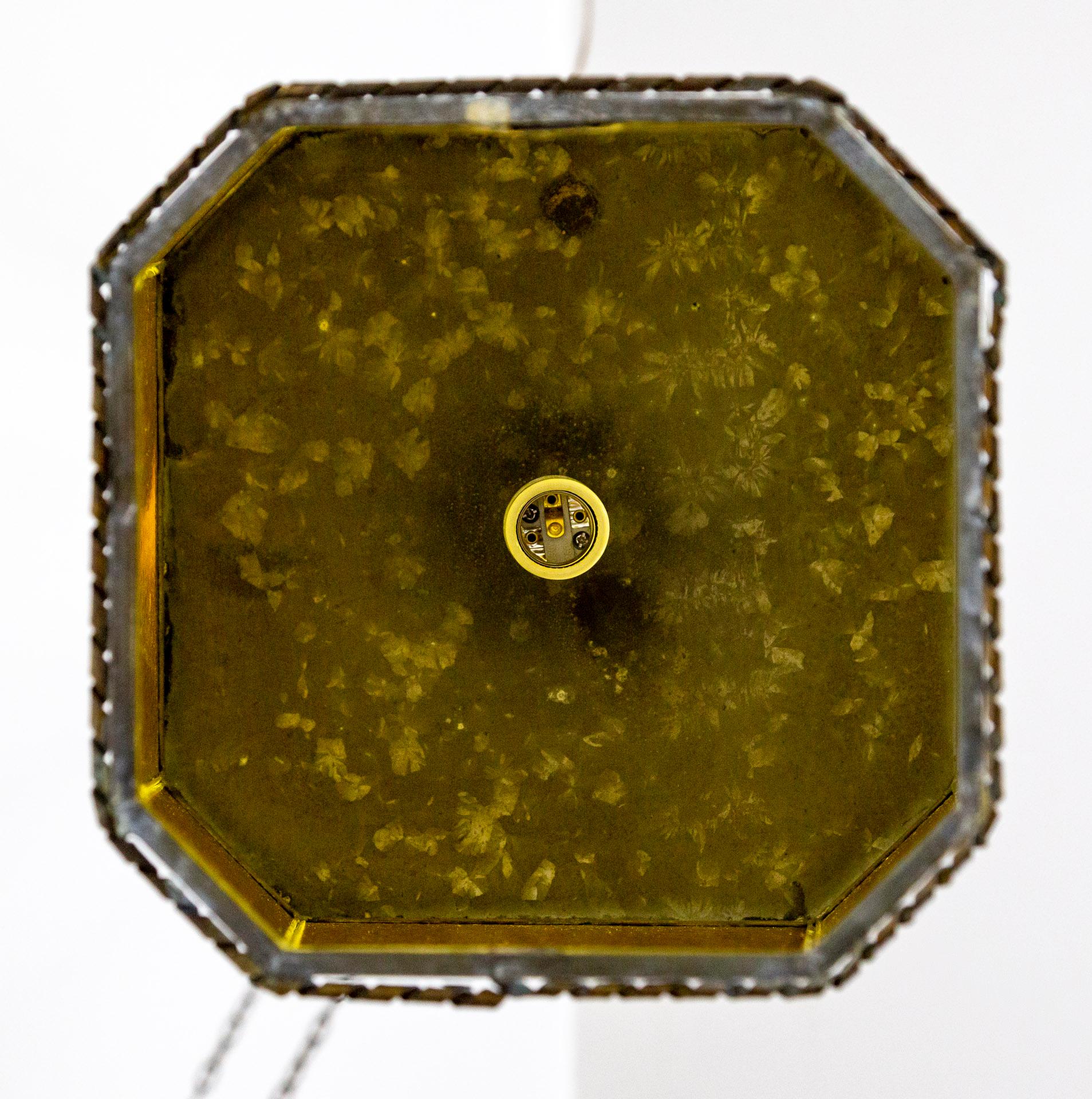 Art Nouveau amber Leaded Glass & Brass Lantern For Sale 11