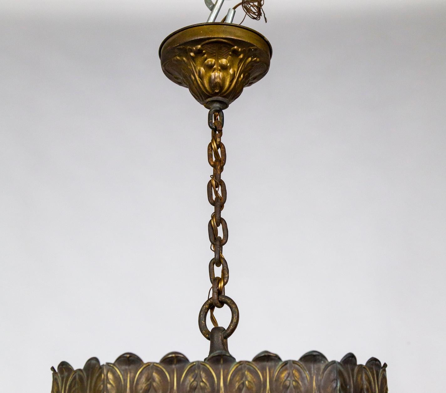 Art Nouveau amber Leaded Glass & Brass Lantern For Sale 2