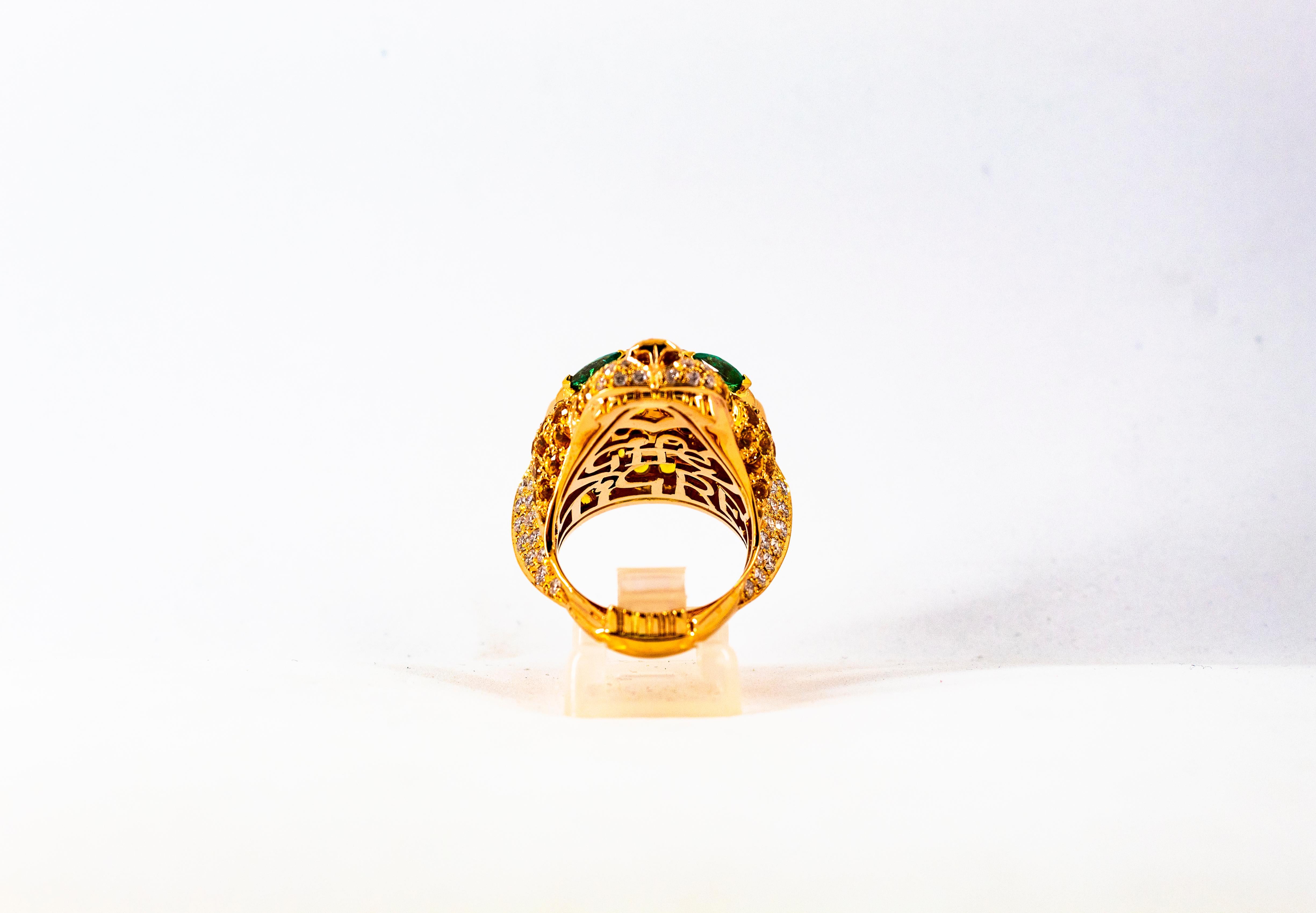 Art Nouveau Yellow Sapphire Emerald Black White Diamond Yellow Gold Tiger Ring For Sale 4