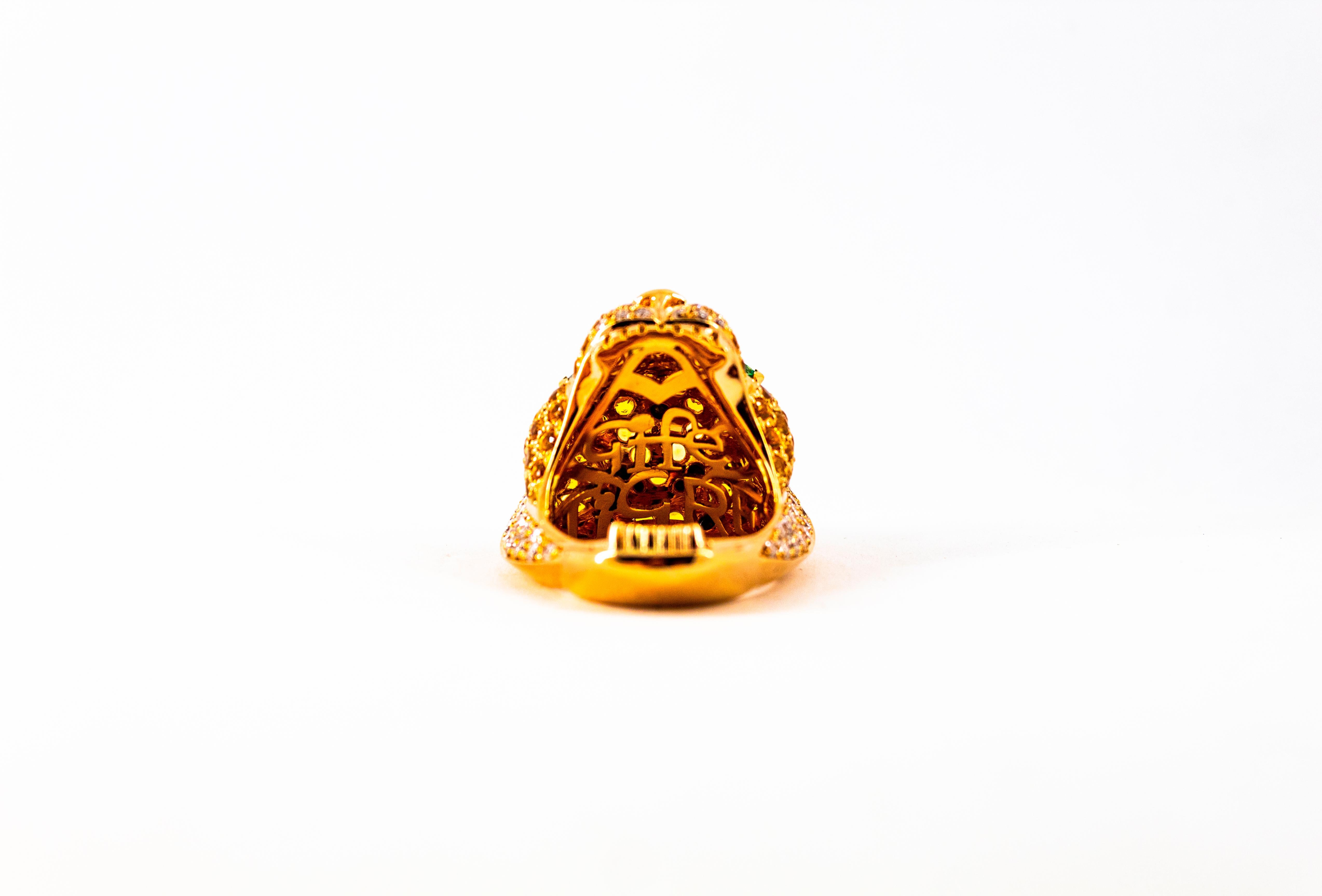 Art Nouveau Yellow Sapphire Emerald Black White Diamond Yellow Gold Tiger Ring For Sale 5