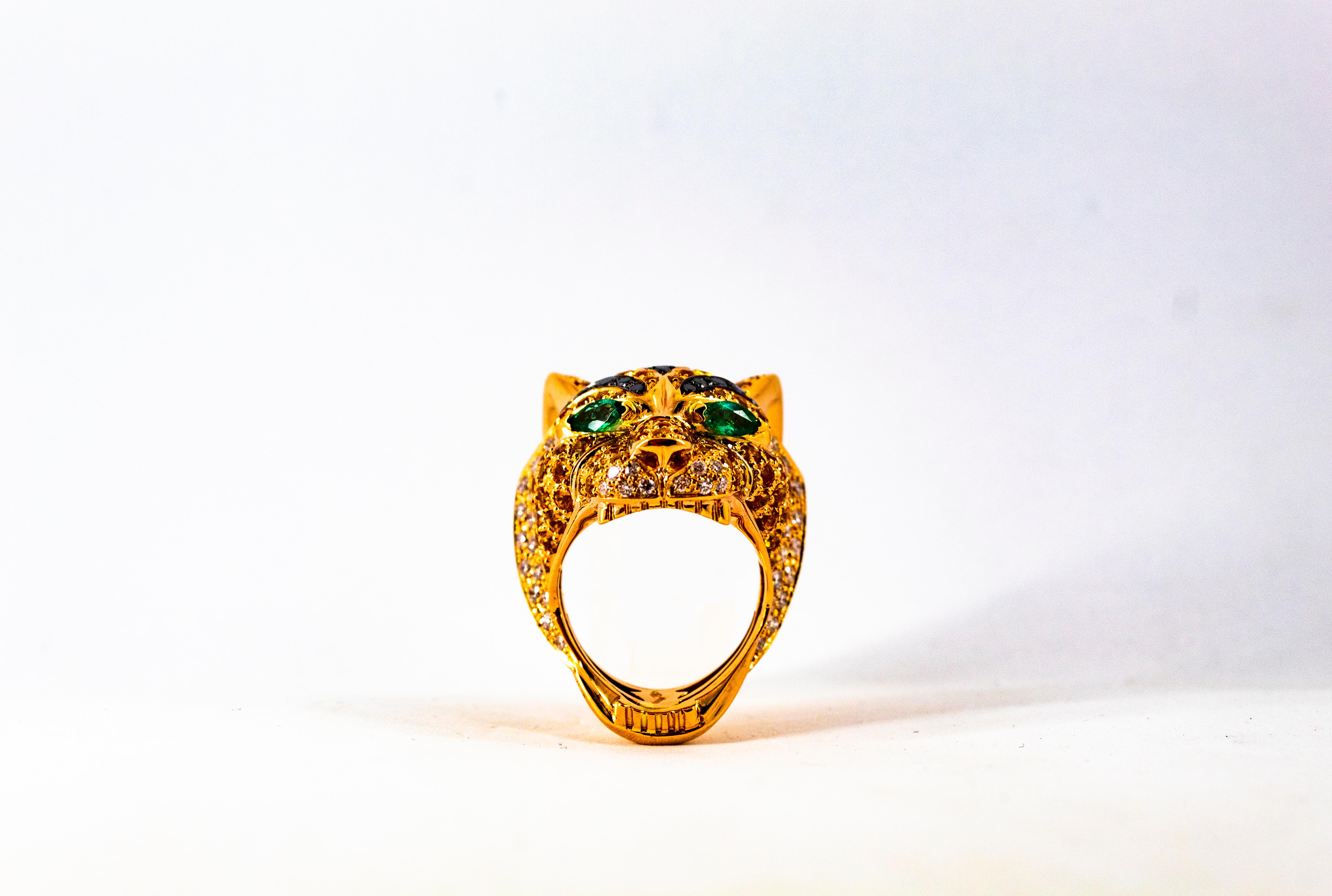 Art Nouveau Yellow Sapphire Emerald Black White Diamond Yellow Gold Tiger Ring For Sale 11
