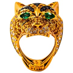 Art Nouveau Yellow Sapphire Emerald Black White Diamond Yellow Gold Tiger Ring