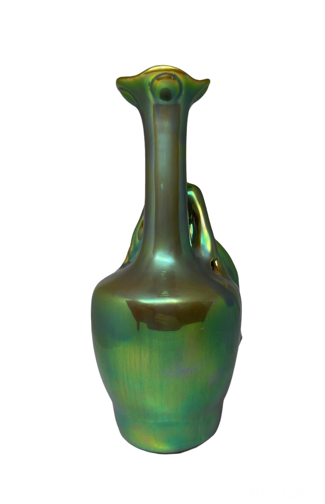 Art Nouveau Zsolnay Eosin Green Glazed Ceramic Vase 1