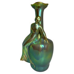Art Nouveau Zsolnay Eosin Green Glazed Ceramic Vase