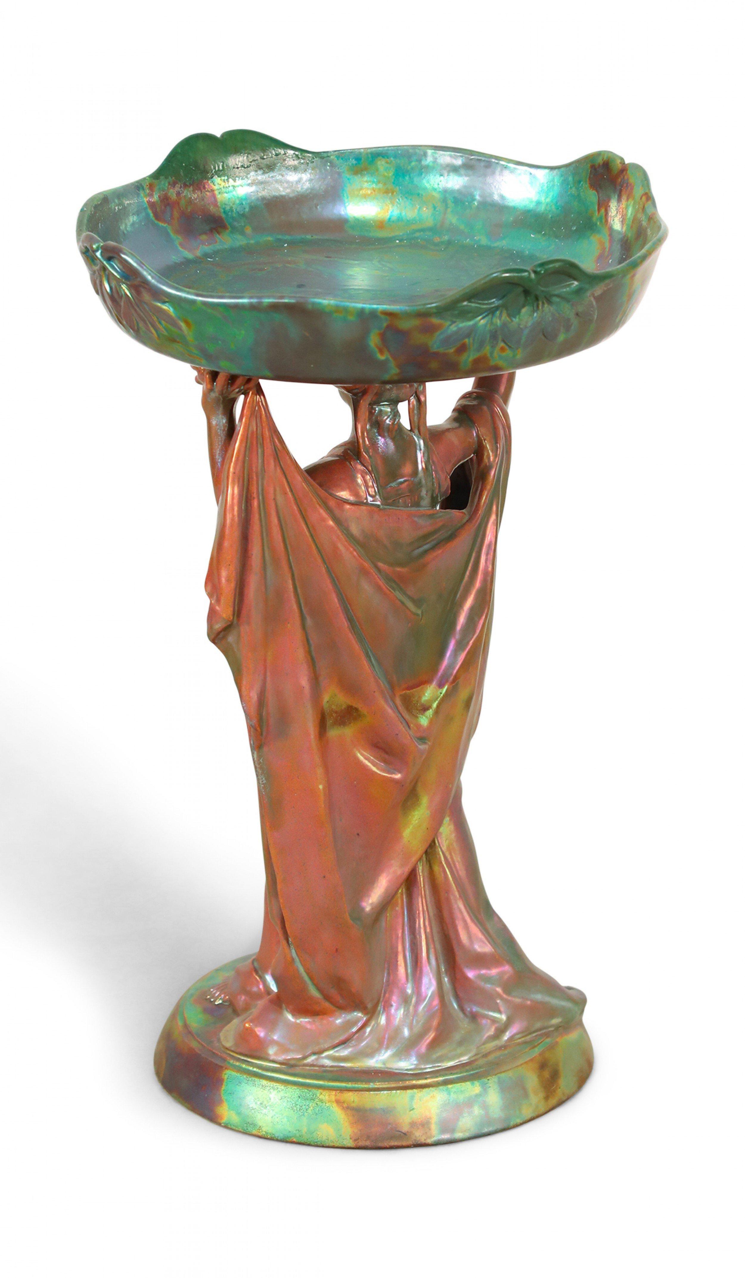Art Nouveau Zsolnay Opalescent Porcelain Centerpiece For Sale 1