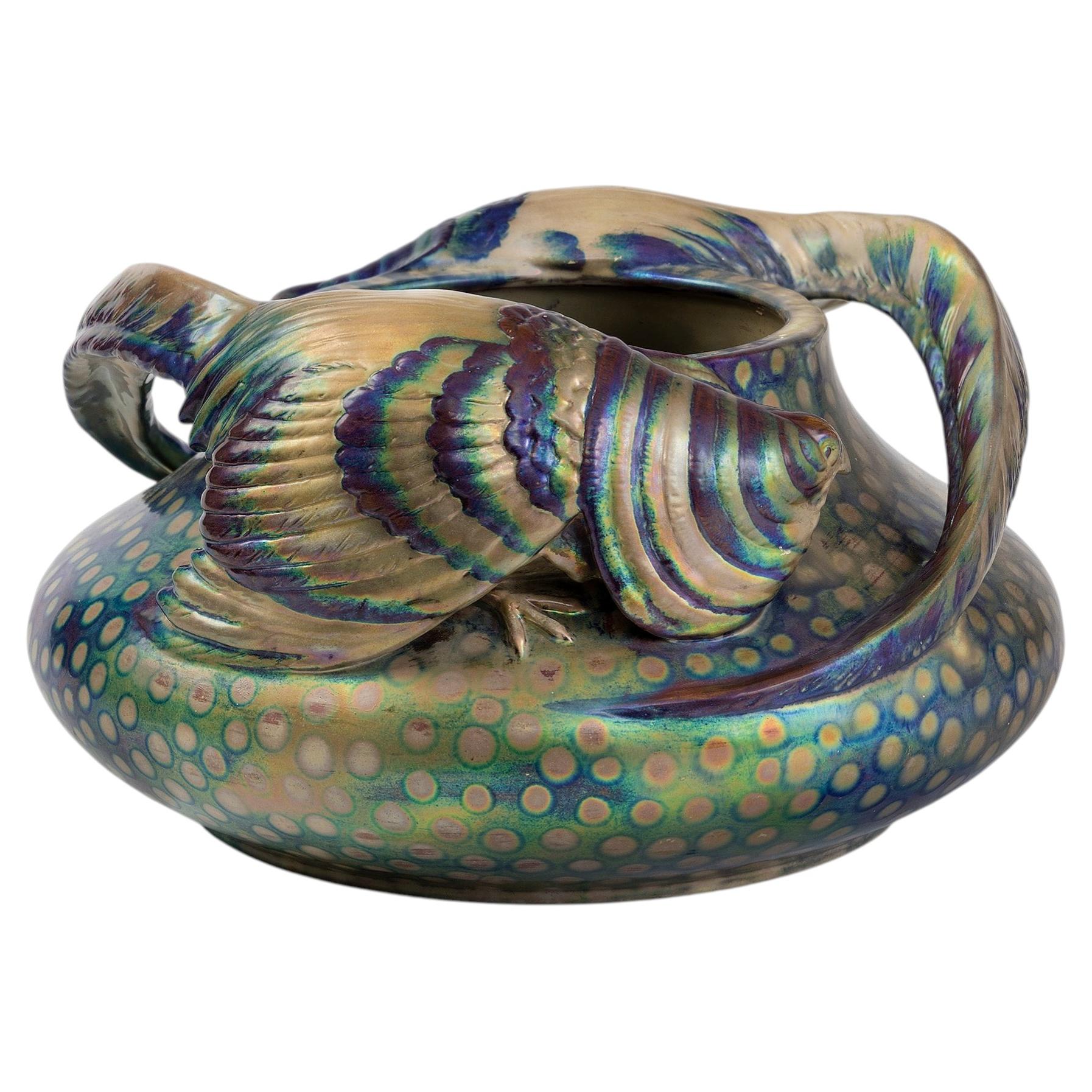 Art Nouveau Zsolnay "Pheasants" Jardinière
