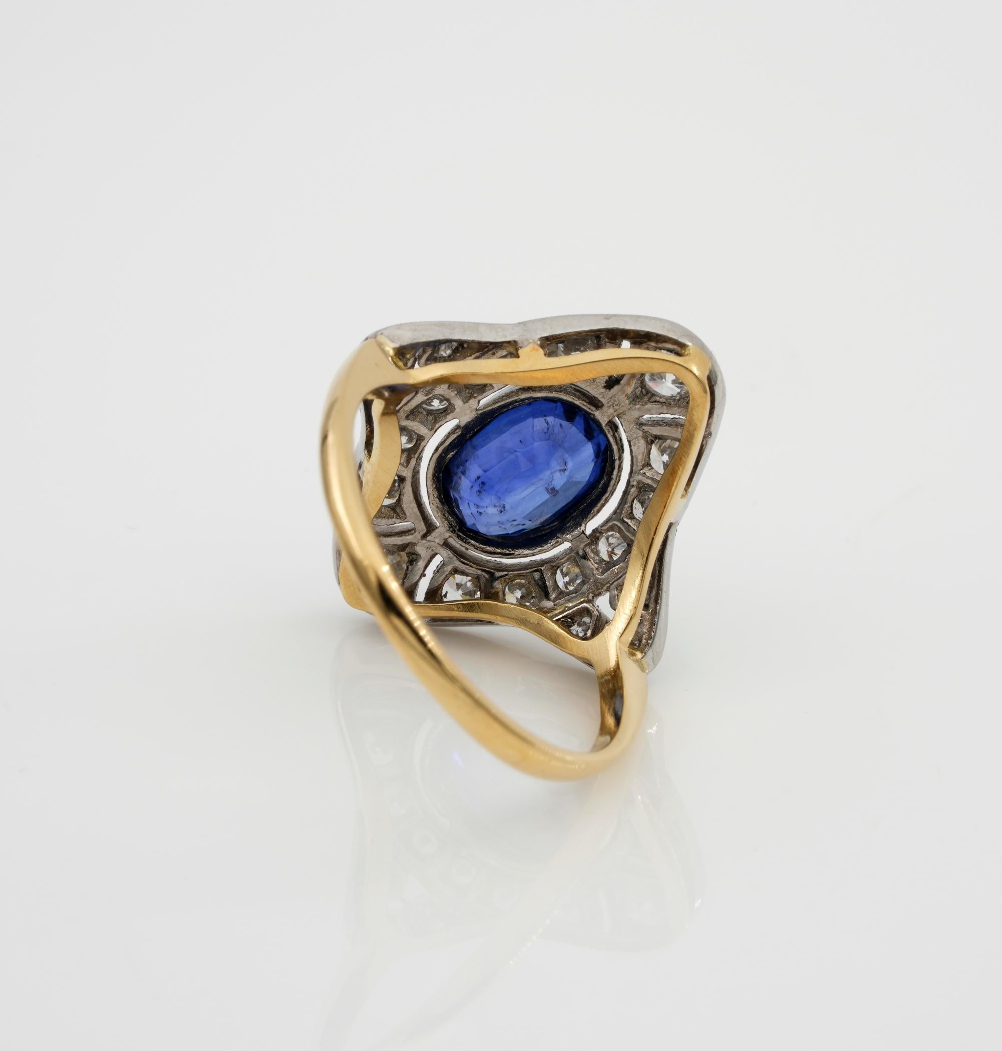 Art Nouveau 1.90 Ct Natural Sapphire 1.30 Ct Diamond Ring For Sale 1