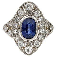 Art Nouveau 1.90 Ct Natural Sapphire 1.30 Ct Diamond Ring