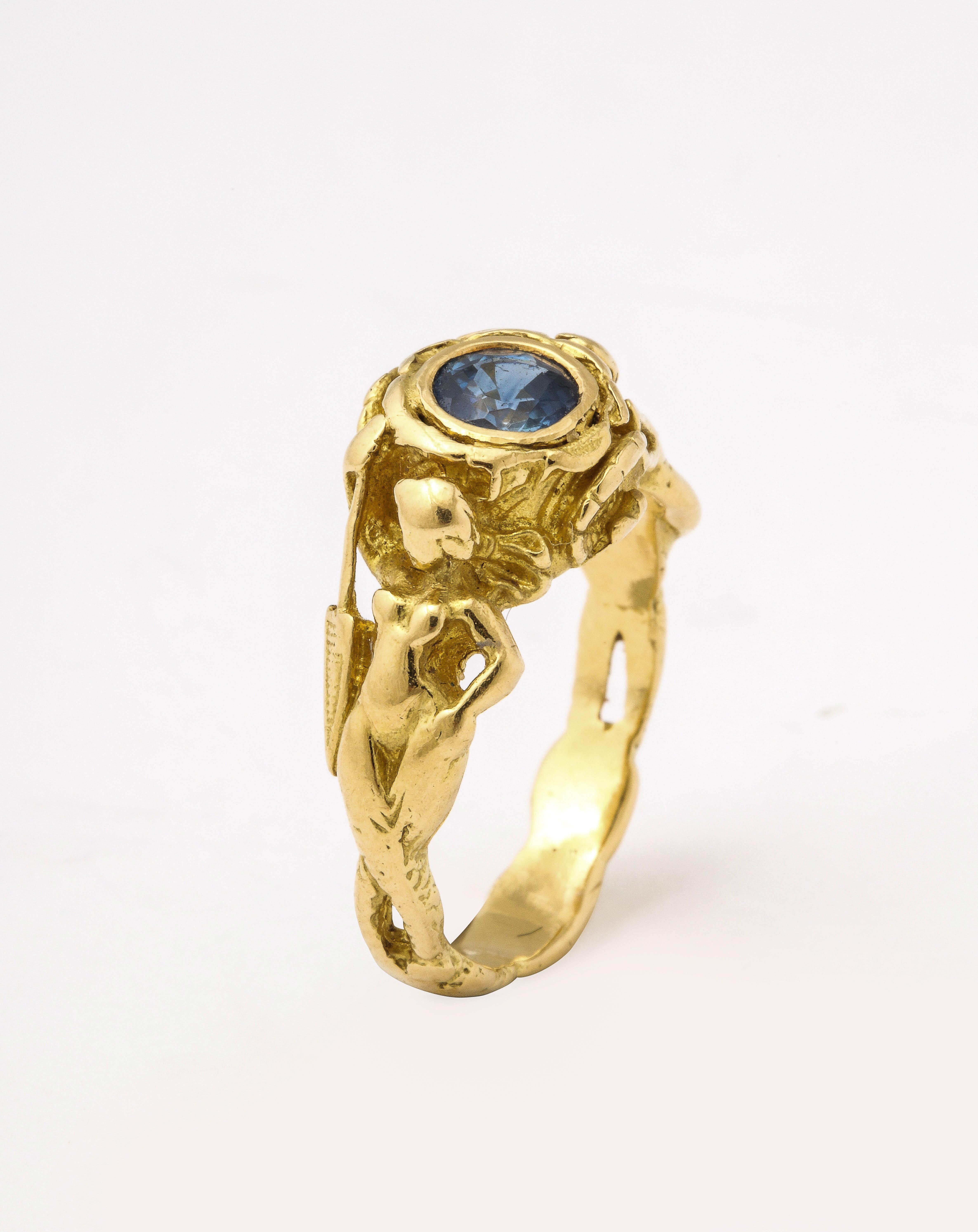 Art nouveau Bague Dieu et Déesse française en saphir naturel Art Nouveaui en vente