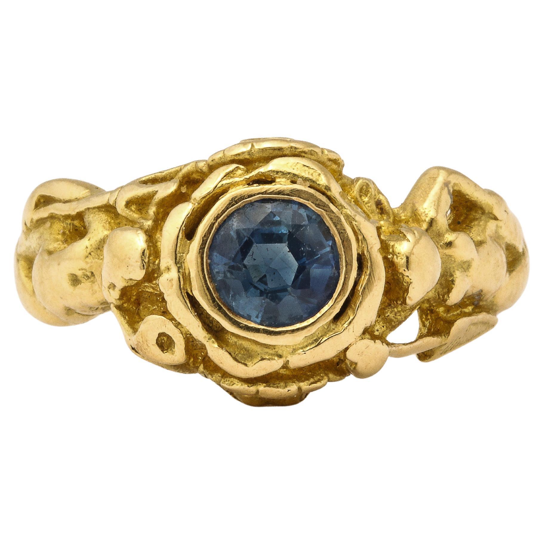 Bague Dieu et Déesse française en saphir naturel Art Nouveaui