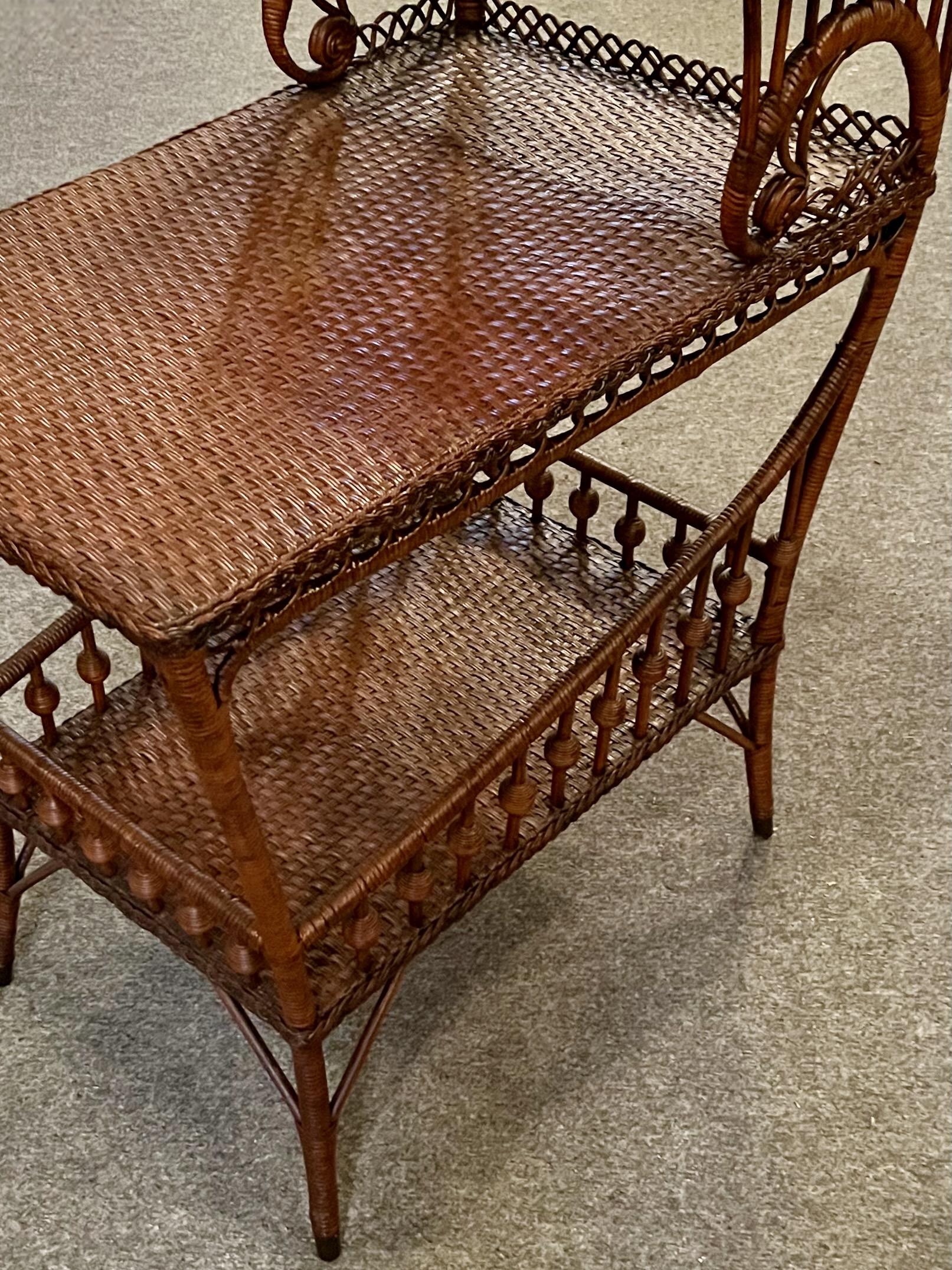 Art Nouveaux Wicker Three Step Side Table in Natural Finish with Woven Surfaces For Sale 2