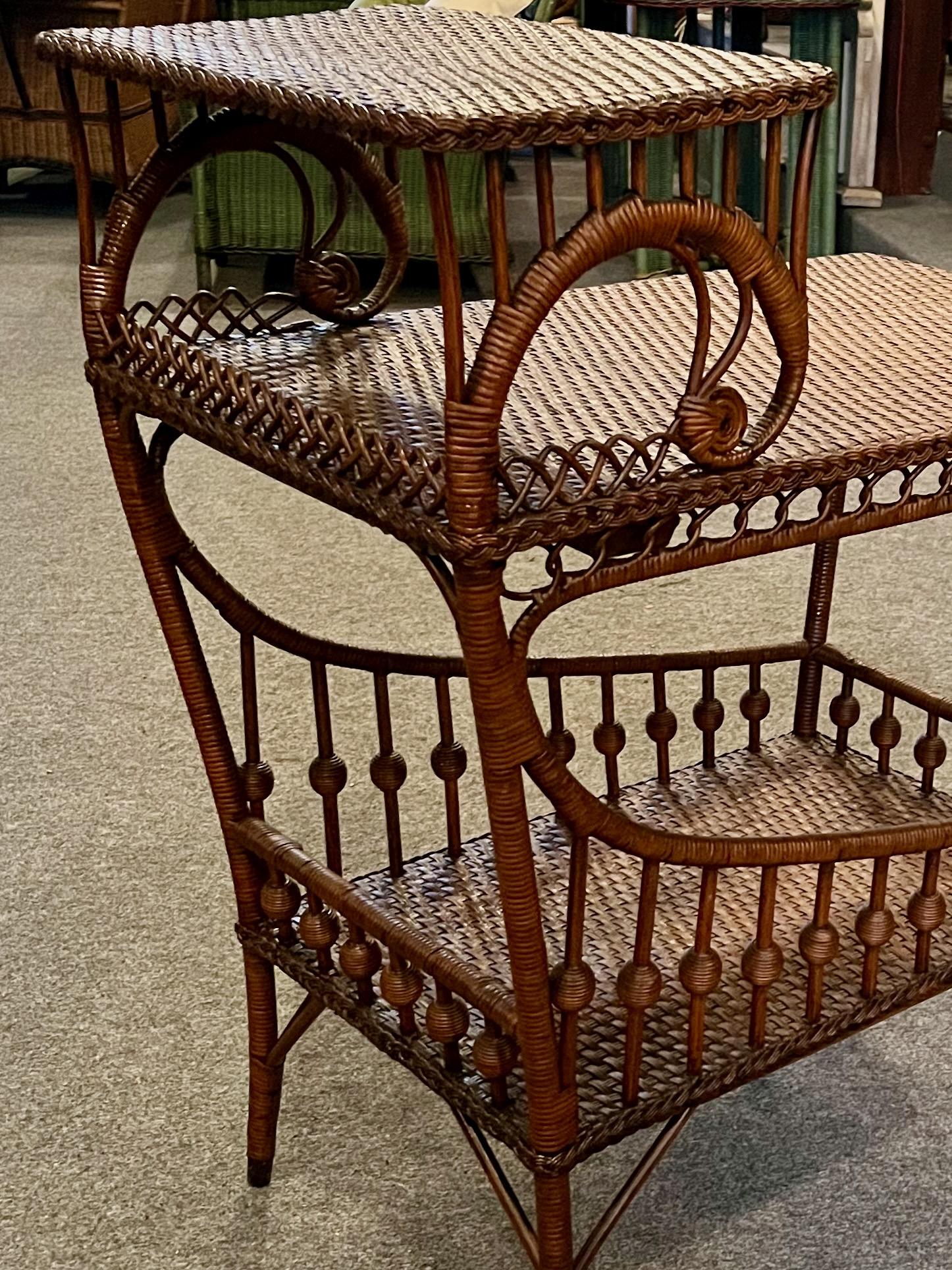 Art Nouveaux Wicker Three Step Side Table in Natural Finish with Woven Surfaces For Sale 3
