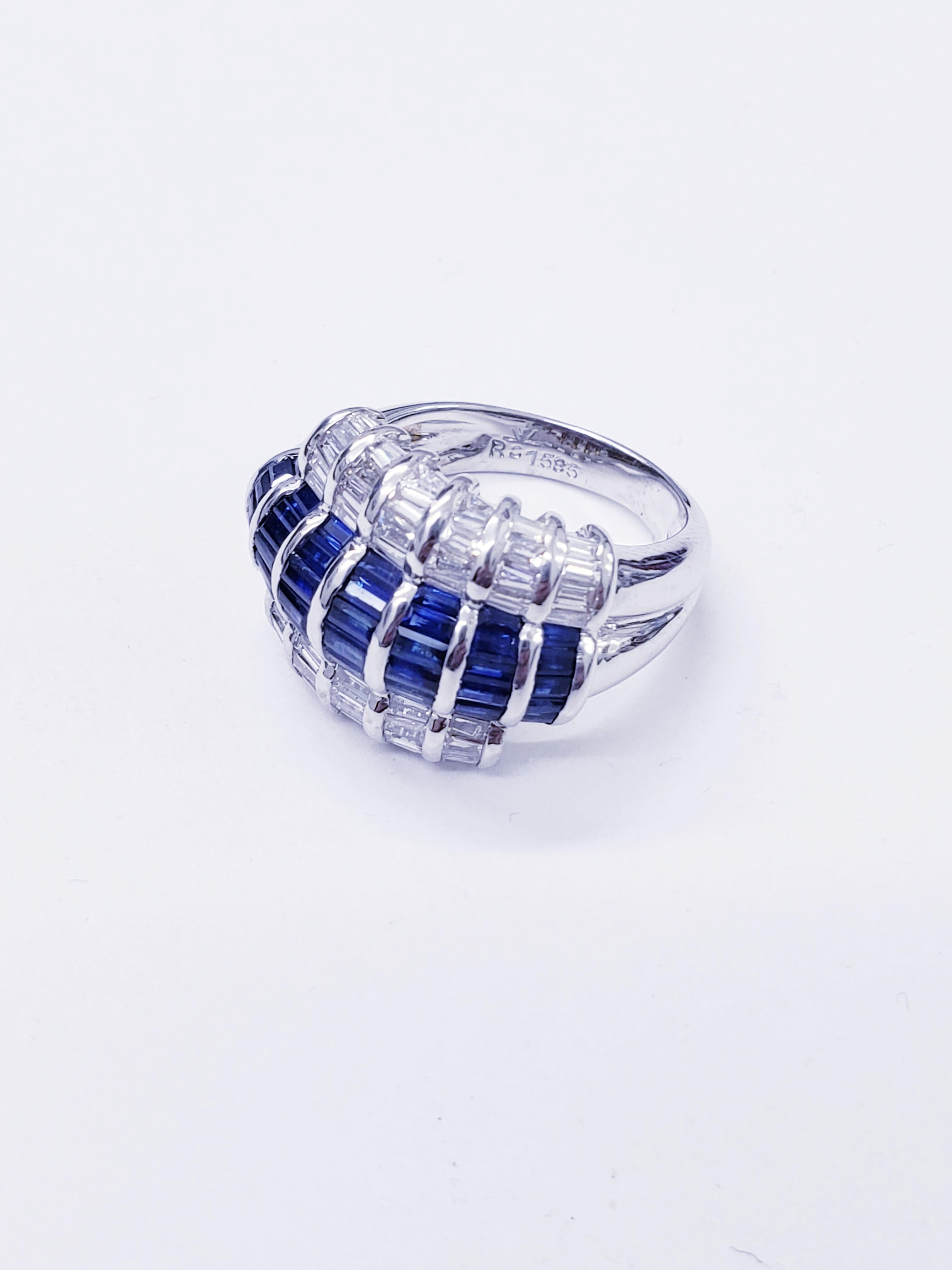 Art Nouveau Le Vian 5.02 Carat Total Weight Diamonds and Blue Sapphires Cocktail Ring 18k For Sale