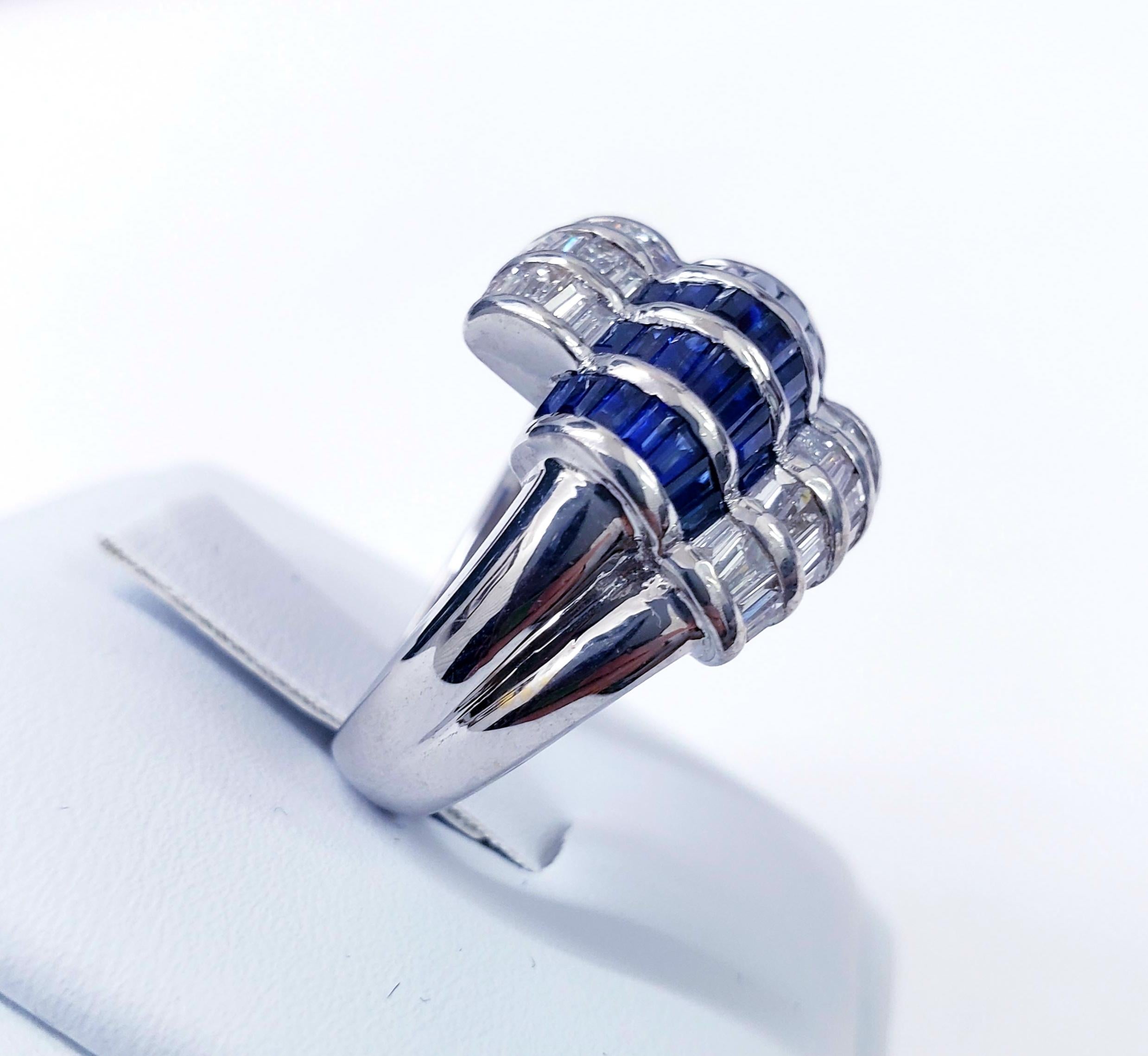Baguette Cut Le Vian 5.02 Carat Total Weight Diamonds and Blue Sapphires Cocktail Ring 18k For Sale