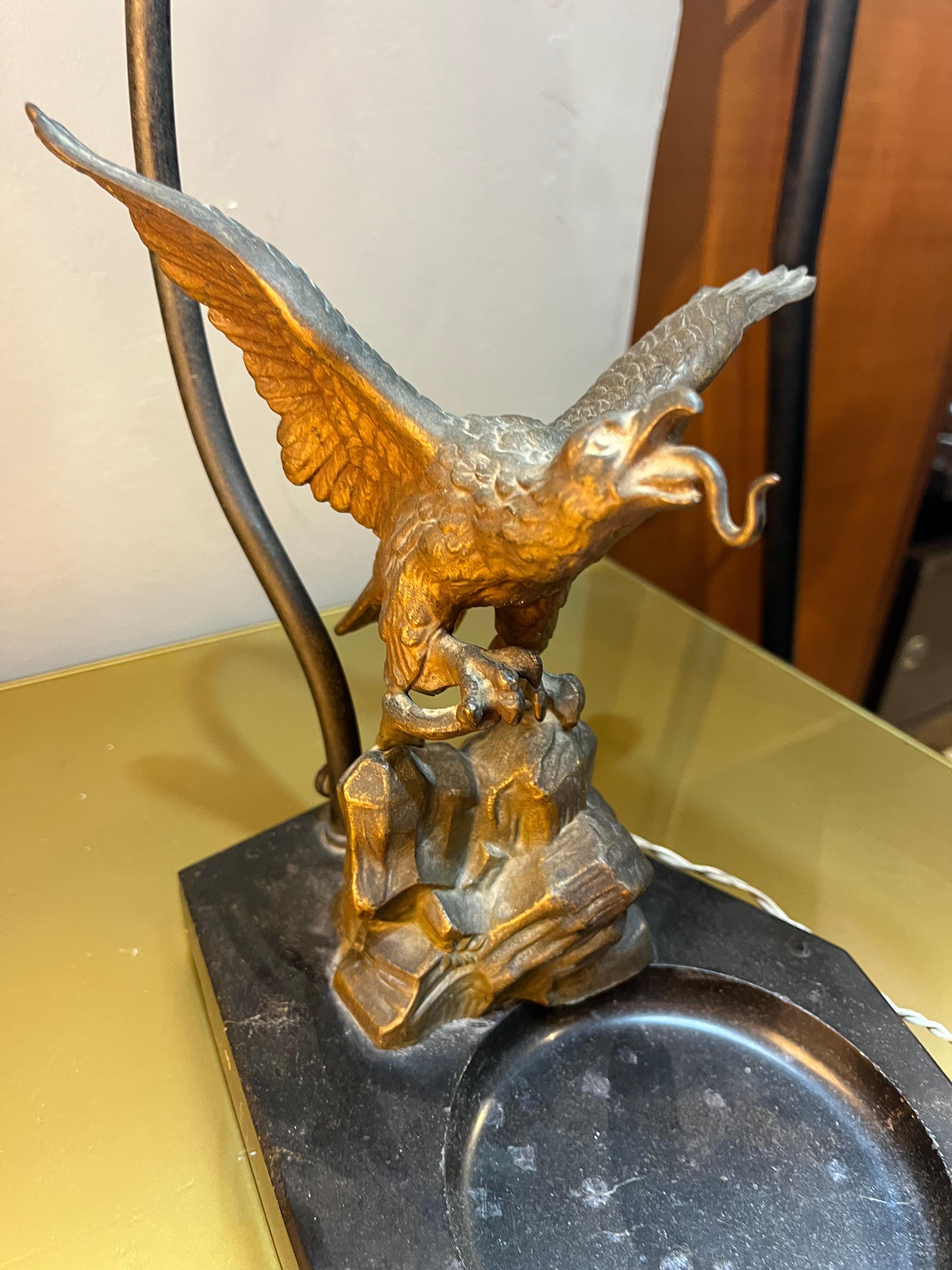 art nouveu lamp with eagle as base For Sale 1