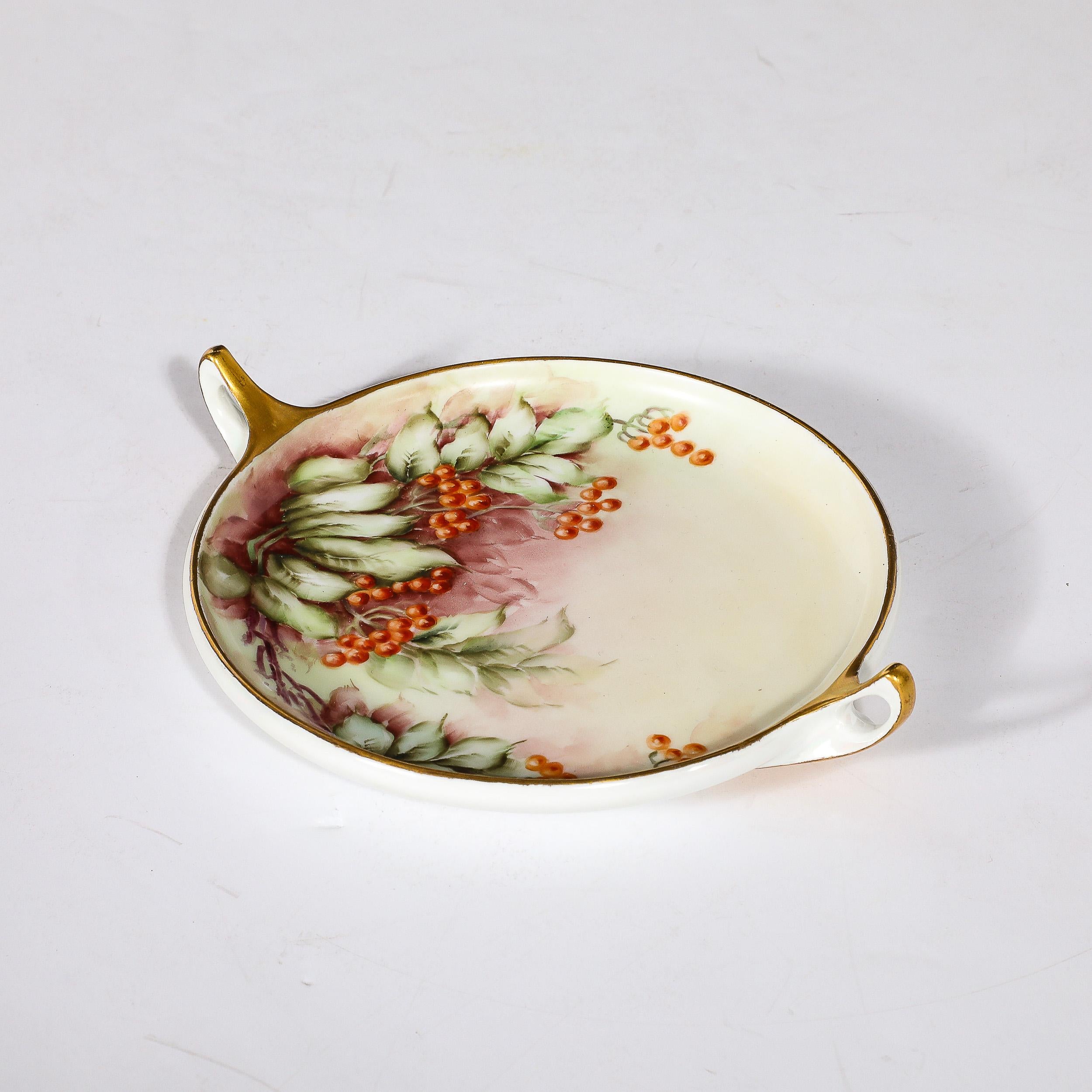 Art Nouveau Porcelain Donatello Pattern Dish w Gilt Handles & Motif by Rosenthal In Excellent Condition For Sale In New York, NY