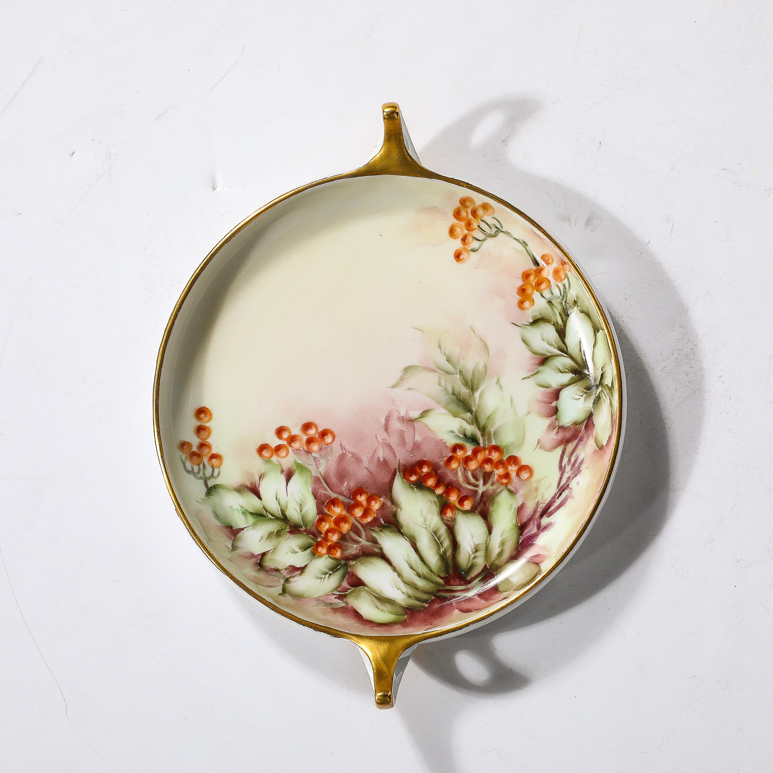 Early 20th Century Art Nouveau Porcelain Donatello Pattern Dish w Gilt Handles & Motif by Rosenthal For Sale