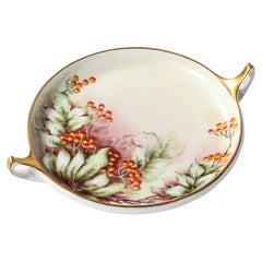 Antique Art Nouveau Porcelain Donatello Pattern Dish w Gilt Handles & Motif by Rosenthal
