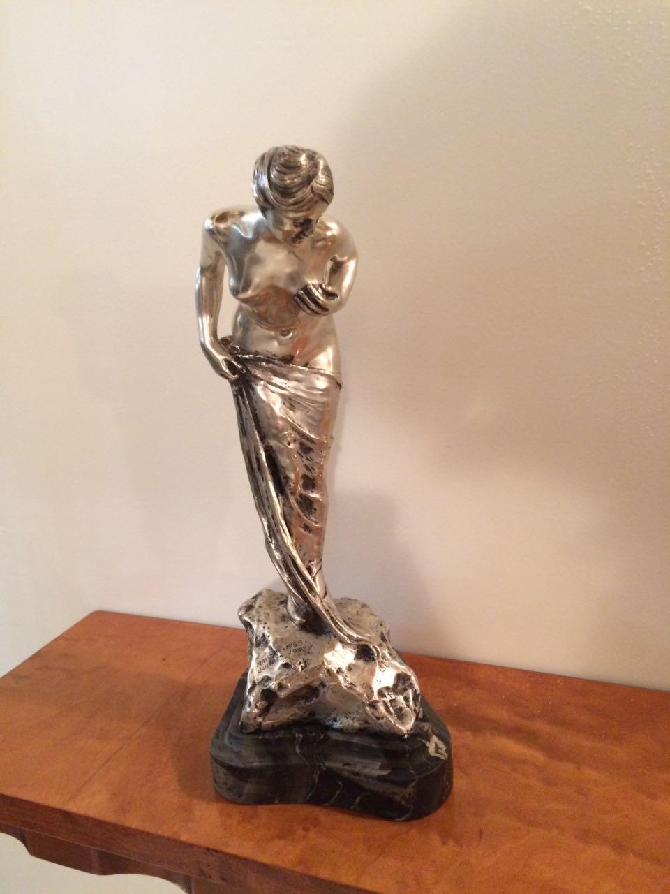 Art Nouveu Woman Sign: Ruini, Materials: Marble and Silver Plated Bronze For Sale 6