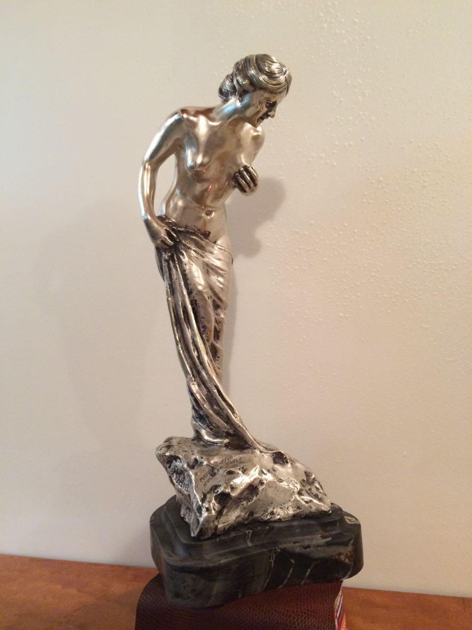 Art Nouveu Woman Sign: Ruini, Materials: Marble and Silver Plated Bronze For Sale 7