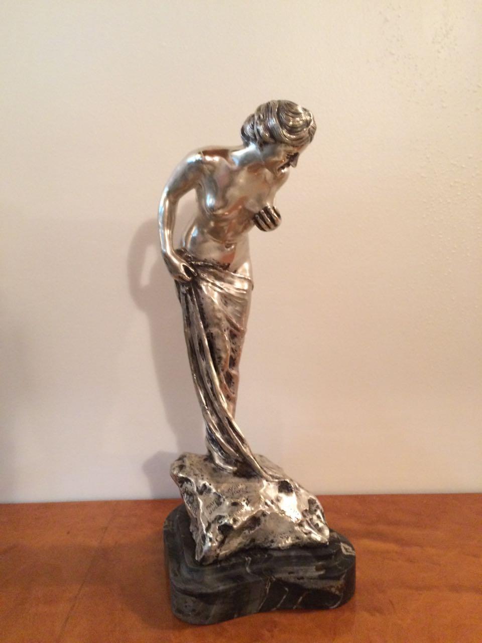 Art Nouveu Woman Sign: Ruini, Materials: Marble and Silver Plated Bronze For Sale 8